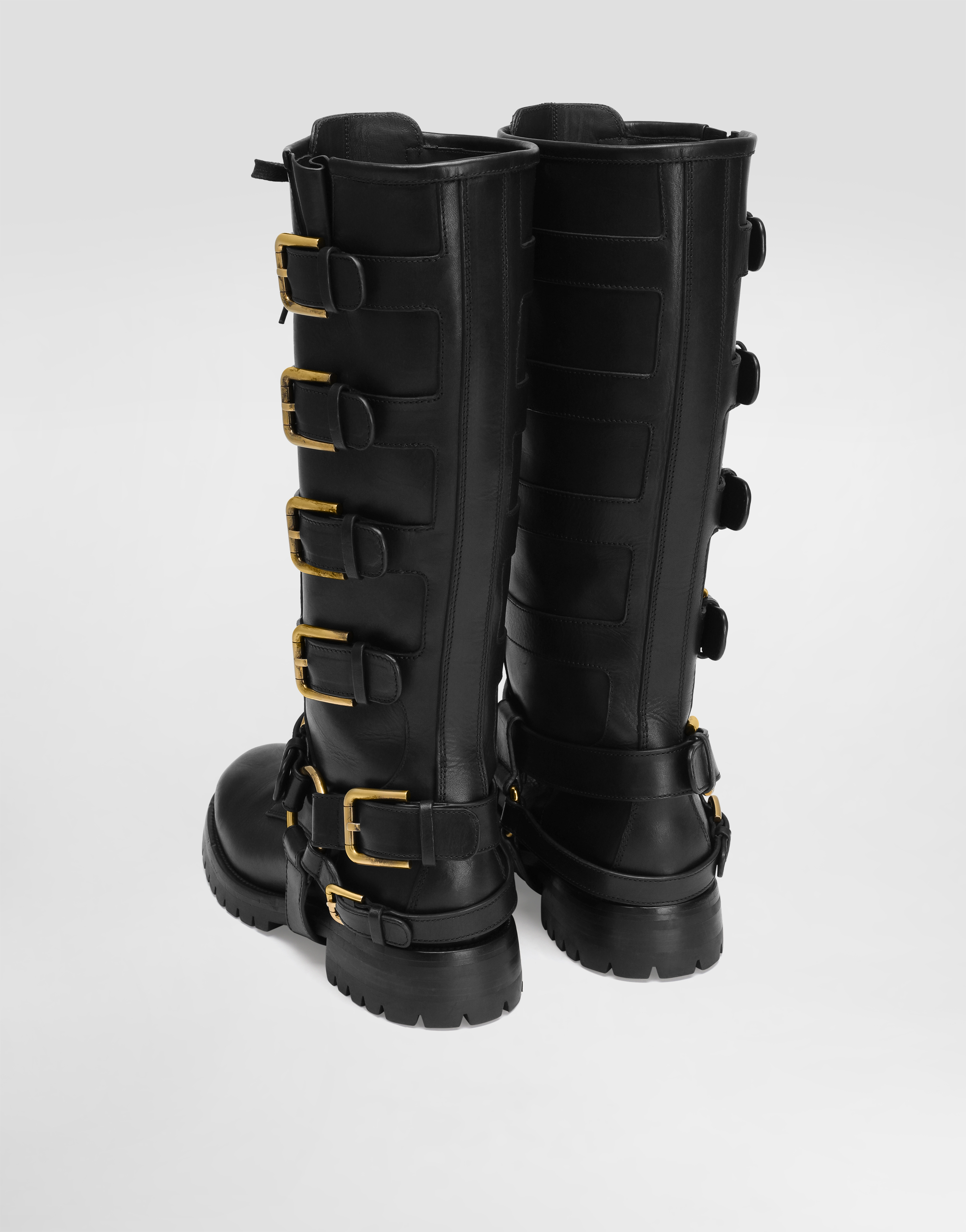 Dolce & Gabbana Smooth Leather Biker Boots In Black