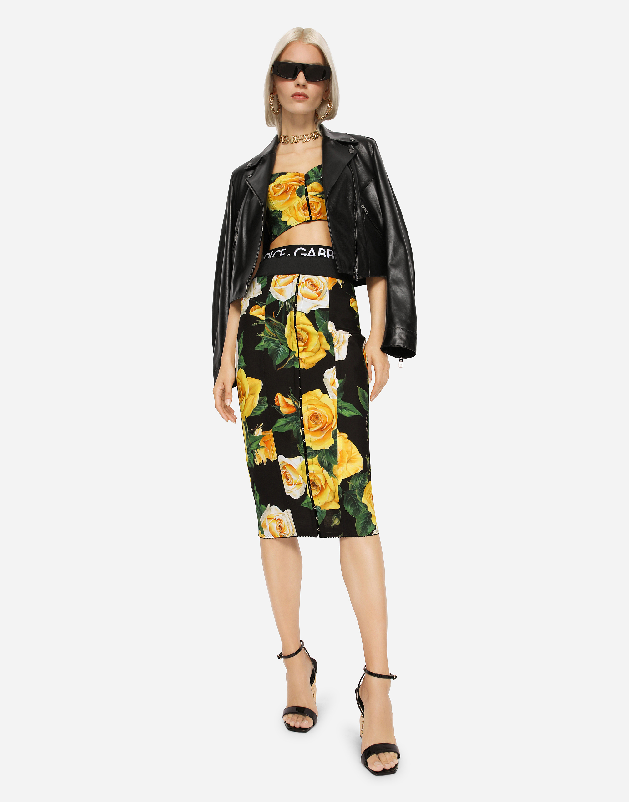 DOLCE & GABBANA MARQUISETTE TOP WITH YELLOW ROSE PRINT