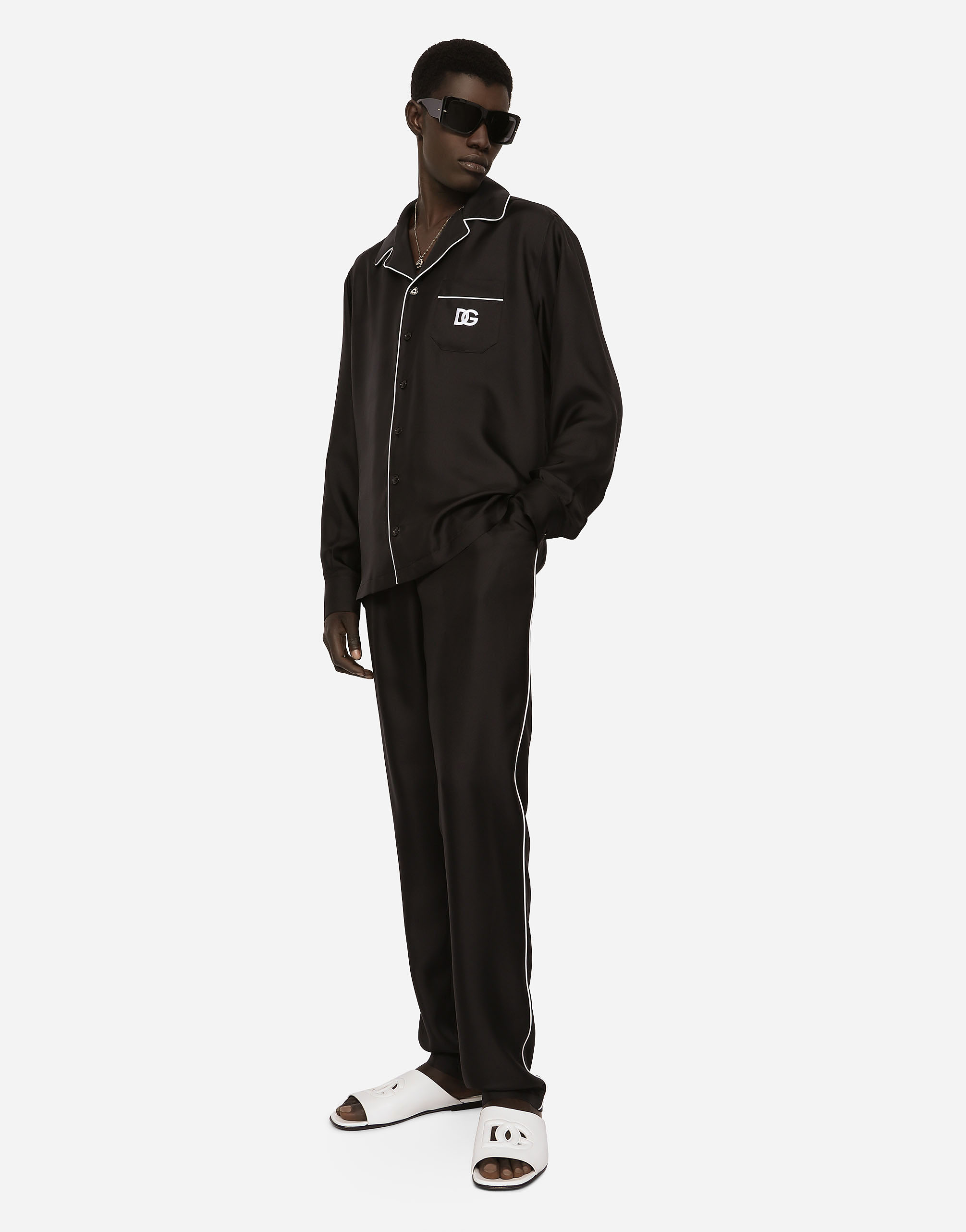 Shop Dolce & Gabbana Silk Jogging Pants With Dg Embroidered Patch In Black