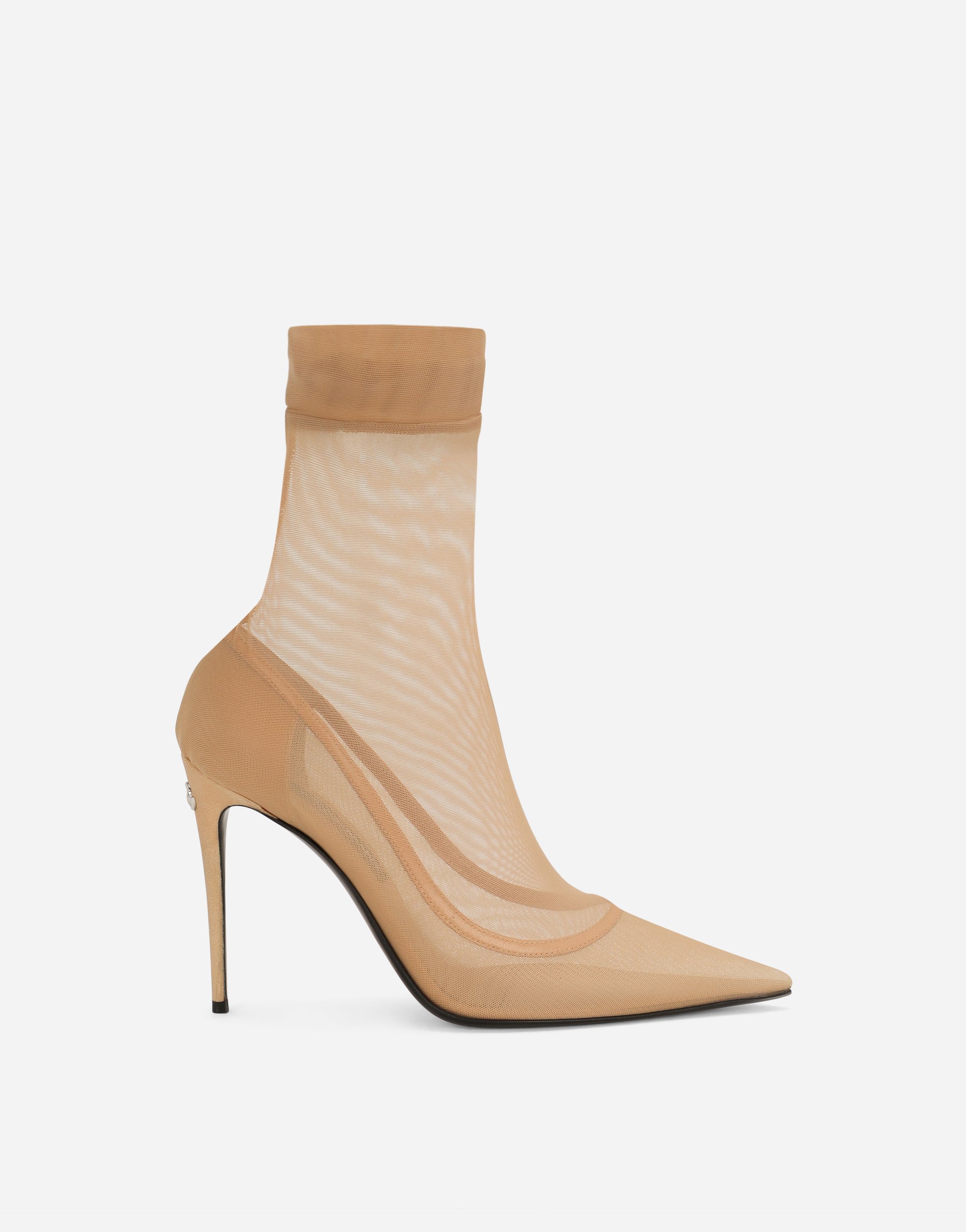 Dolce & Gabbana Stretch Tulle Ankle Boots In Beige