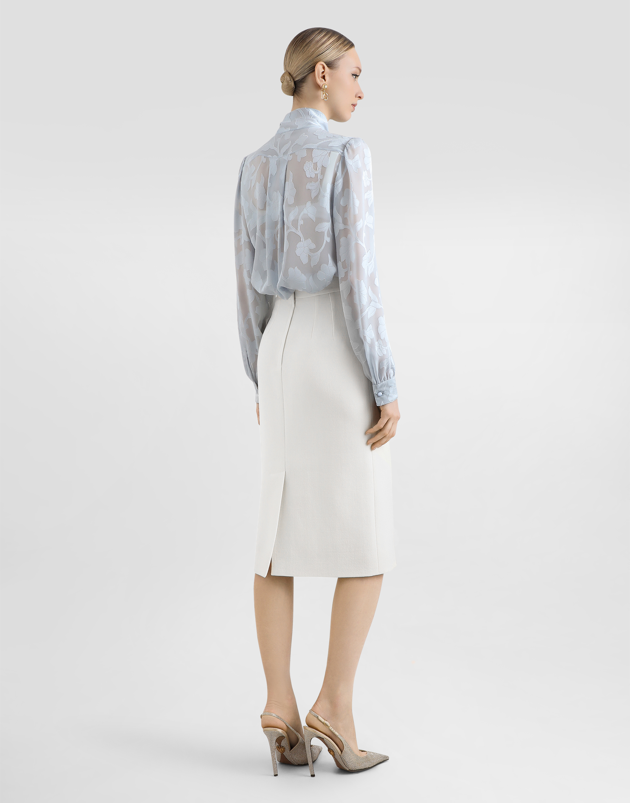  Dolce & Gabbana Camisa De Chifón Con Motivo Floral De Fil Coupé En Jacquard - Mujer Camisas Y Tops Azul Claro 46 