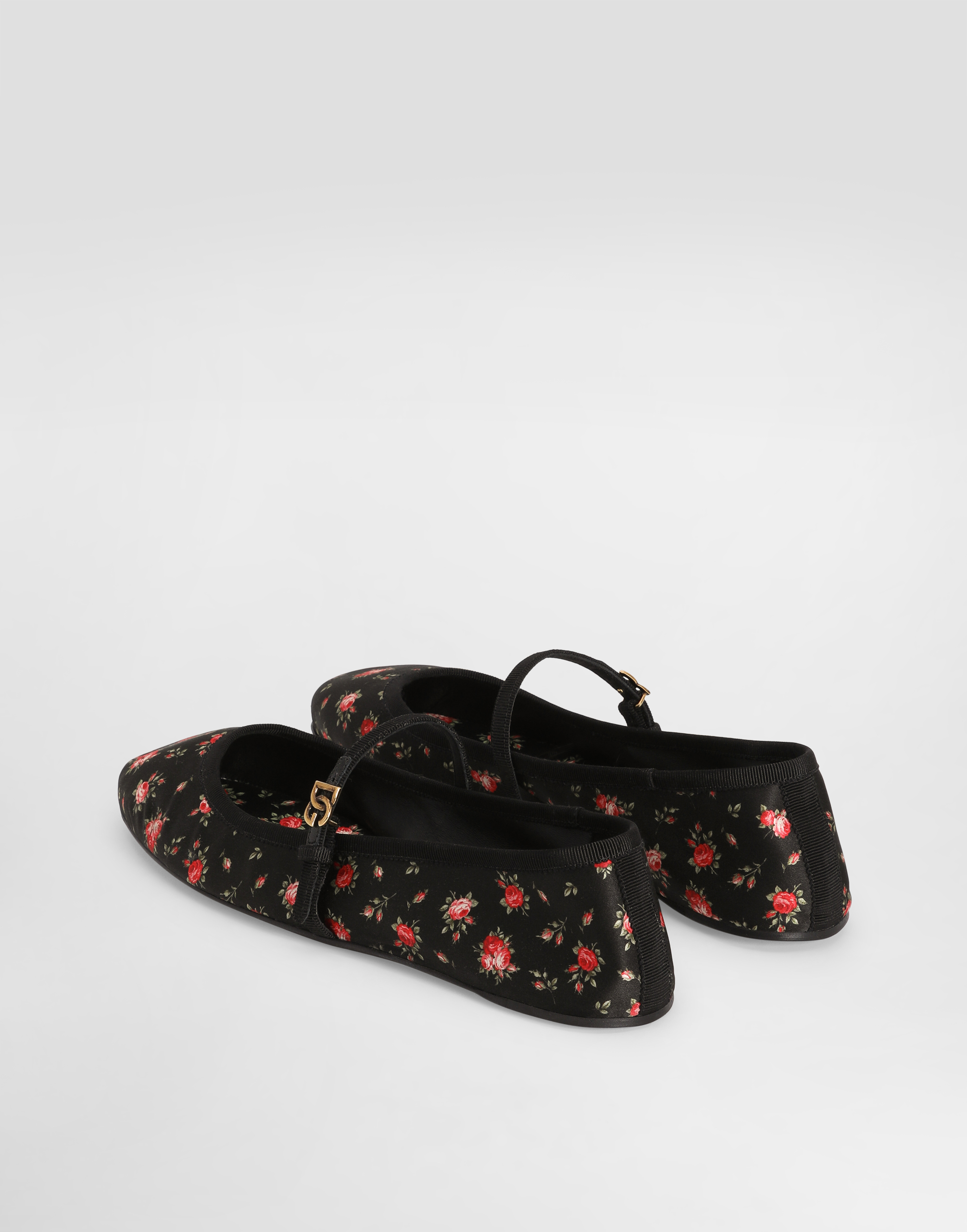 Dolce & Gabbana Vally Floral-print Ballet Flats In Black