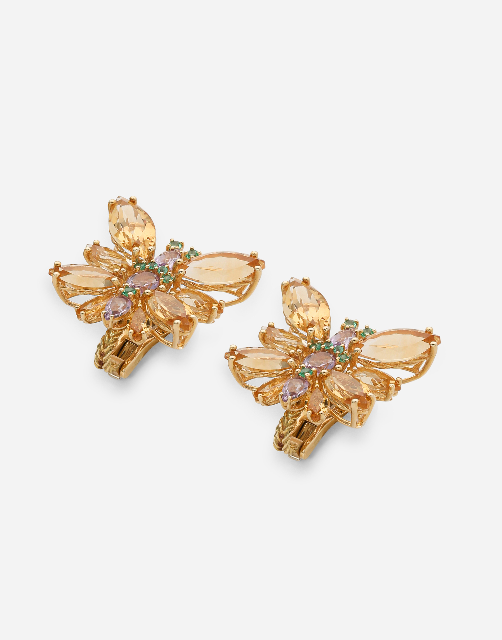 Shop Dolce & Gabbana Spring Earrings In Yellow 18kt Gold With Citrine Butterflies