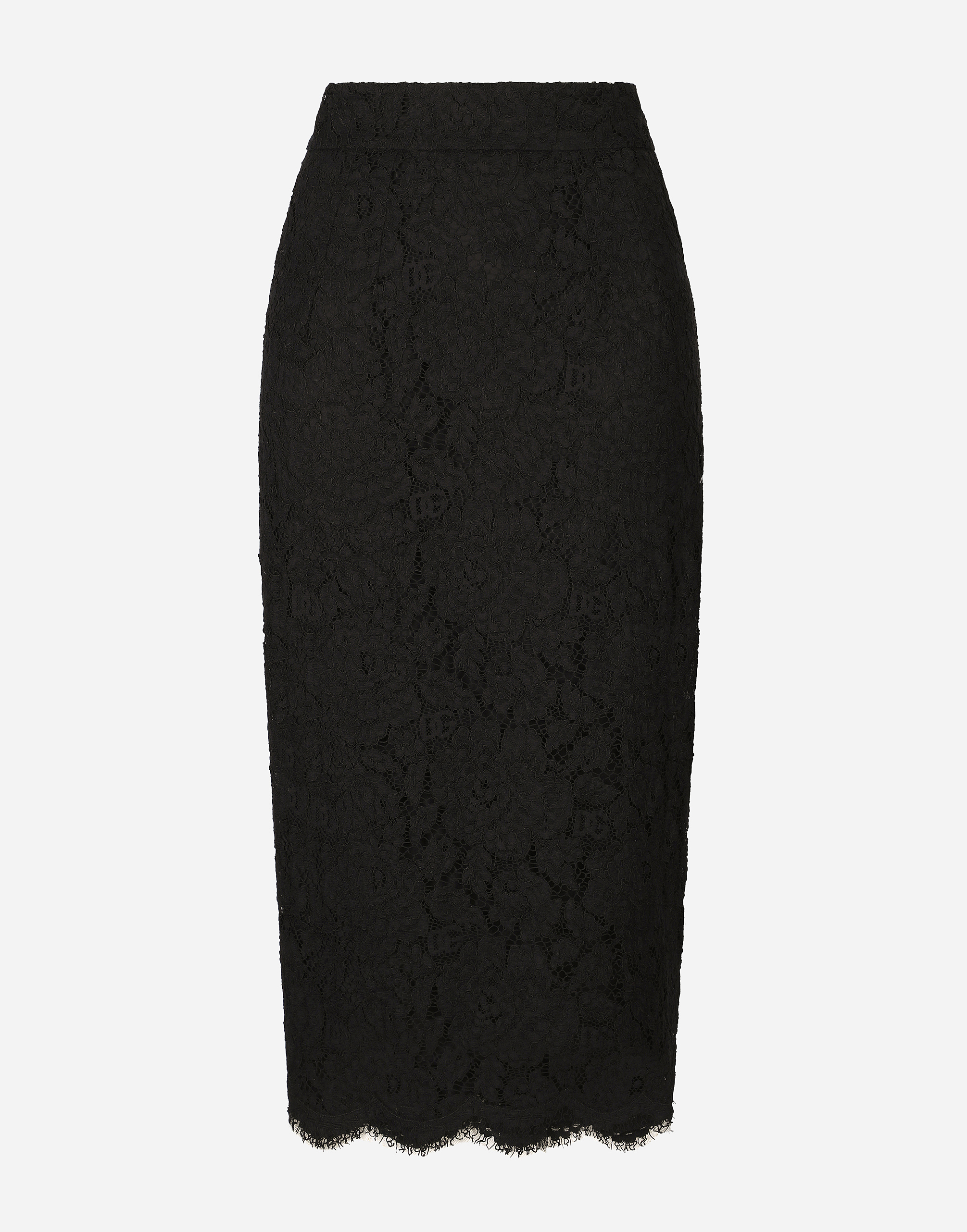 Shop Dolce & Gabbana Branded Stretch Lace Midi Skirt In Black