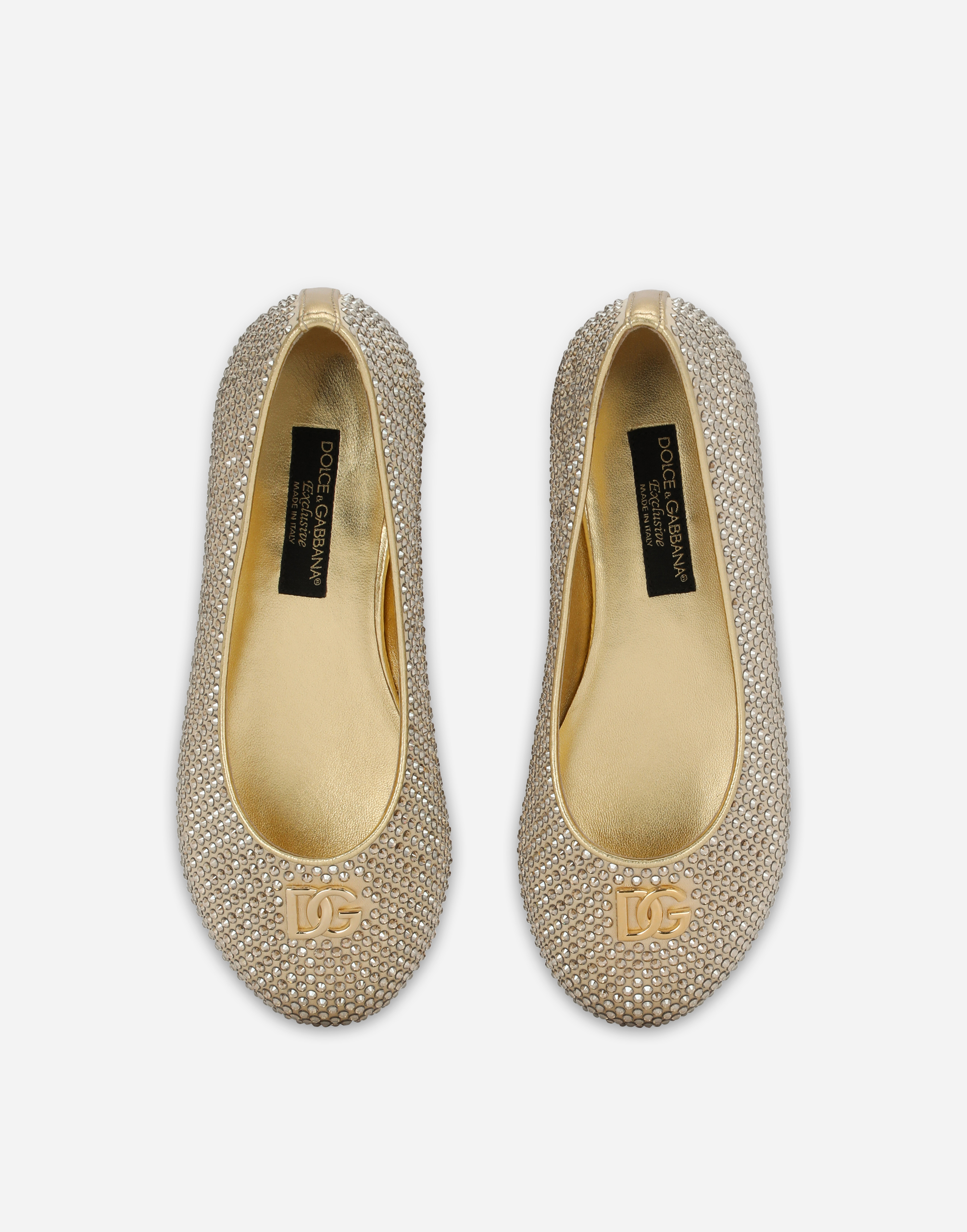 DOLCE & GABBANA SATIN DG LOGO BALLET FLATS WITH FUSIBLE RHINESTONES
