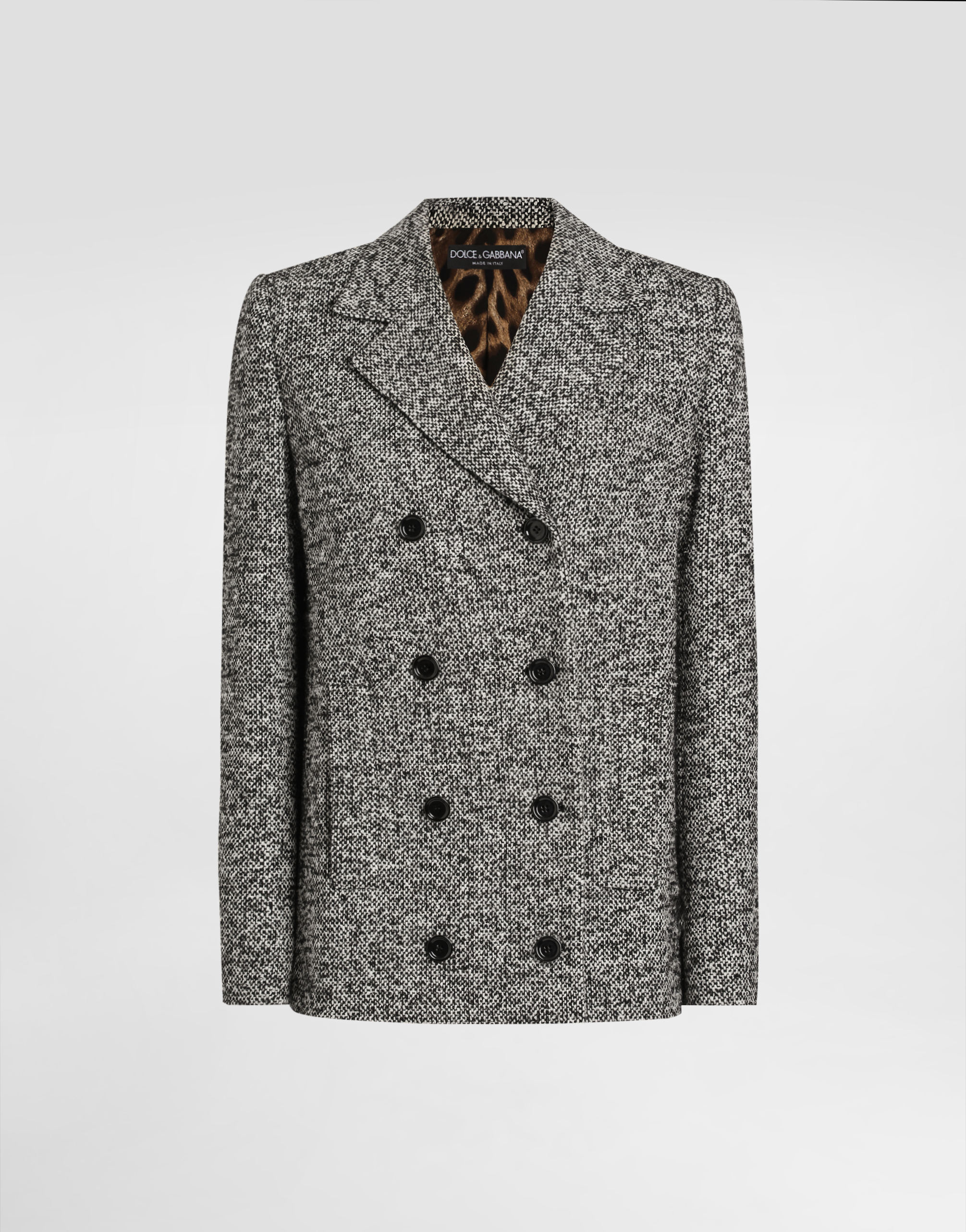 Dolce & Gabbana Short Double-breasted Coat In Dotted Wool Blend In Gray