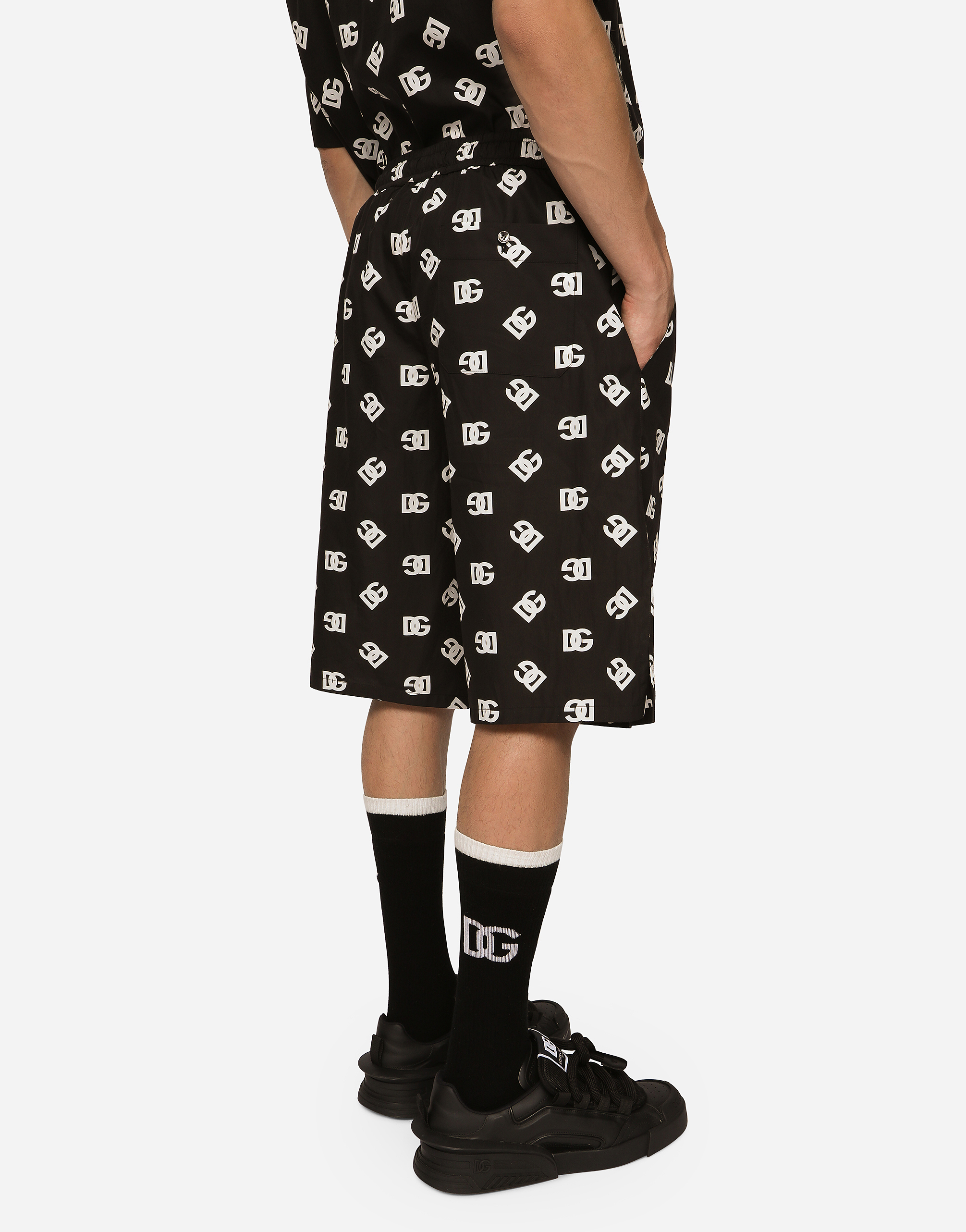 DOLCE & GABBANA COTTON JOGGING SHORTS WITH DG MONOGRAM PRINT