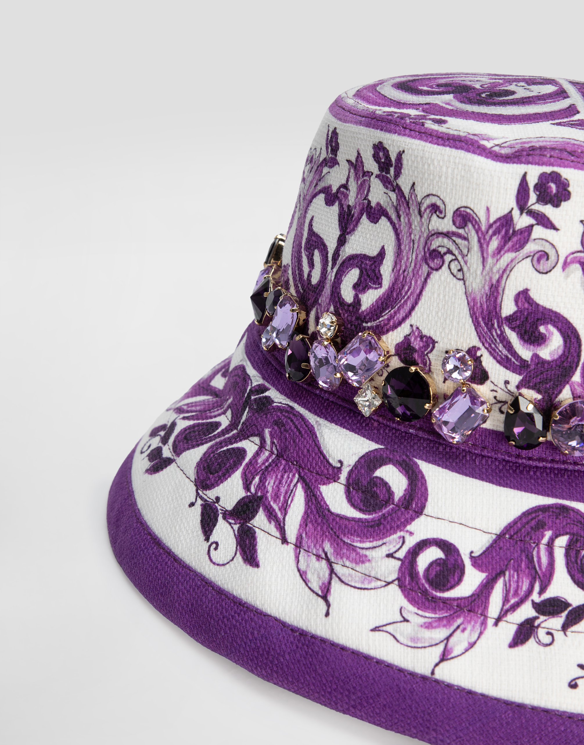 Dolce & Gabbana Majolica-print Crystal Bucket Hat In Purple