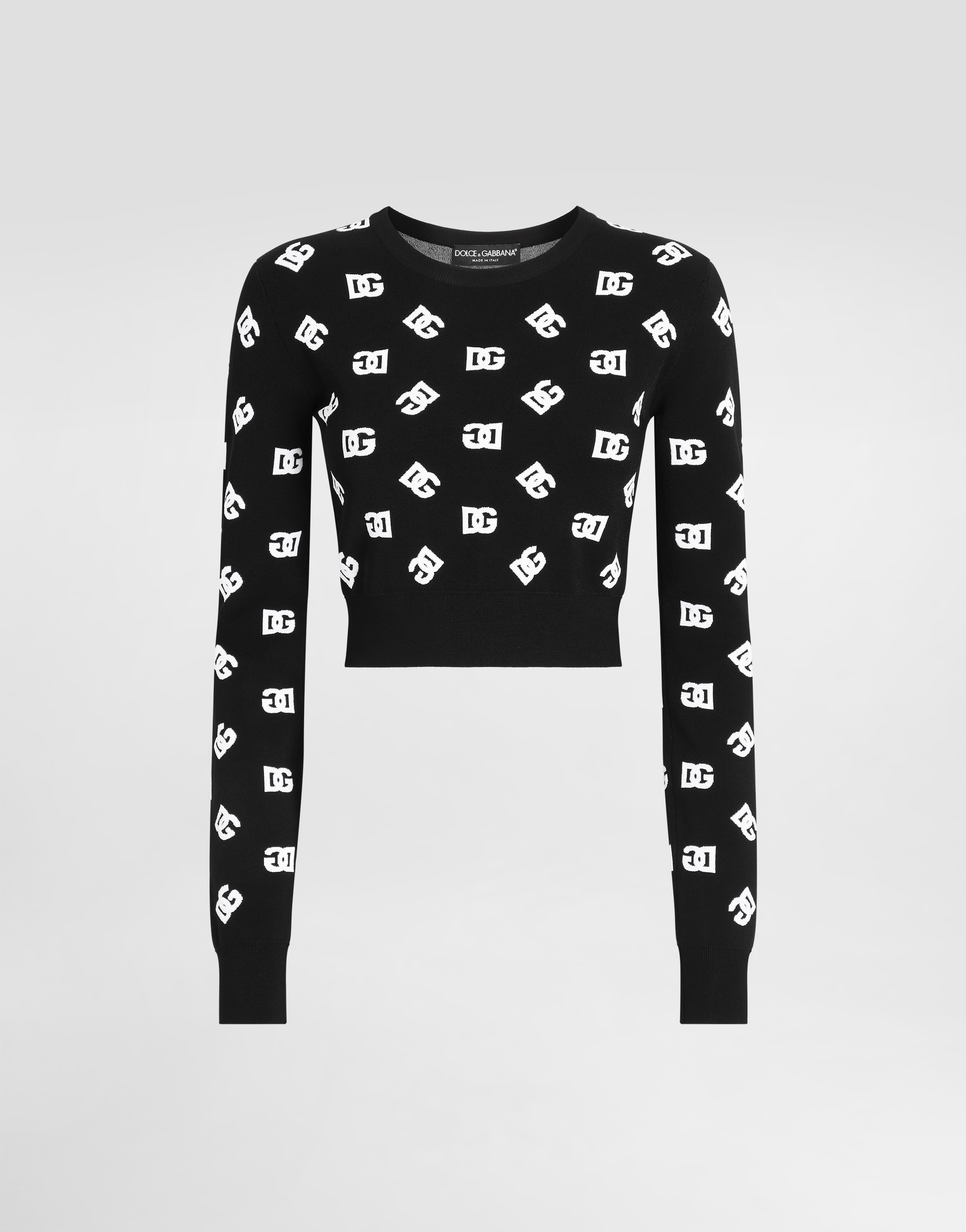 Shop Dolce & Gabbana Cropped Viscose Jacquard Sweater With Dg Logo In Print