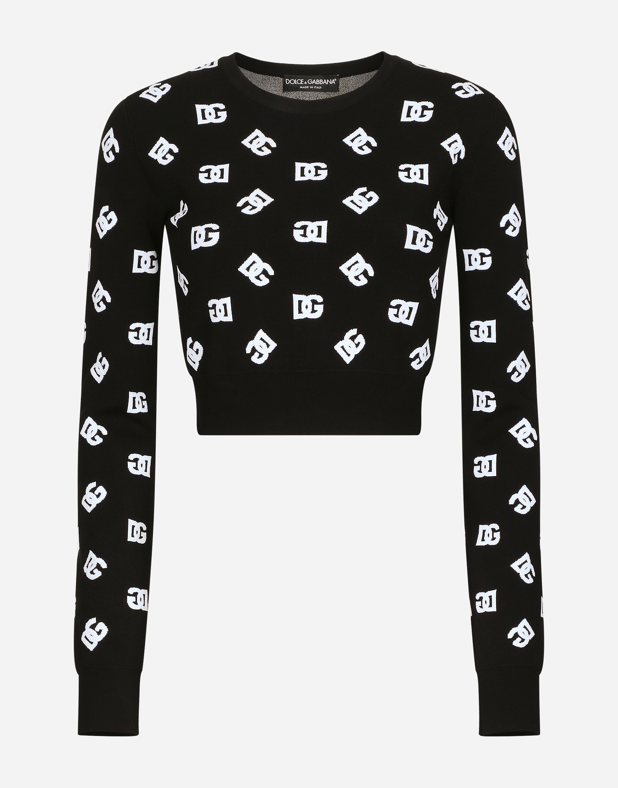 Shop Dolce & Gabbana Cropped Viscose Jacquard Sweater With Dg Logo In Print
