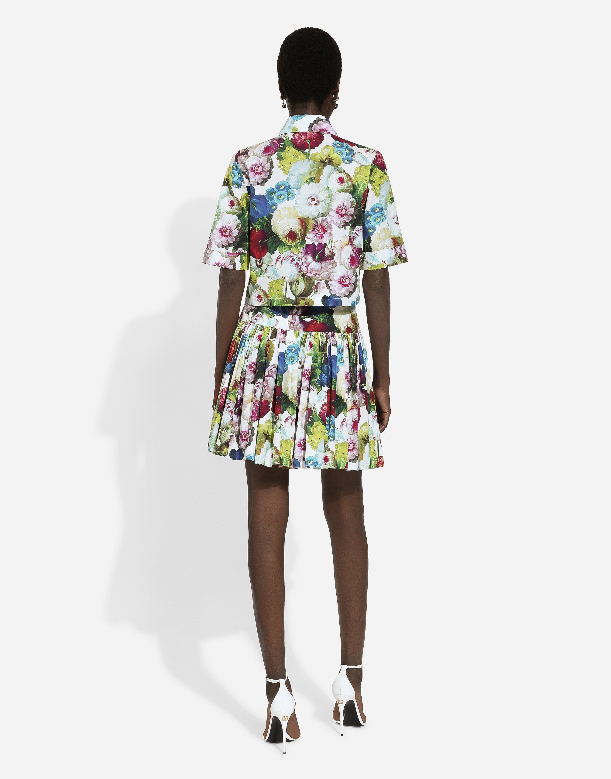Shop Dolce & Gabbana Short Cotton Skirt With Nocturnal Flower Print