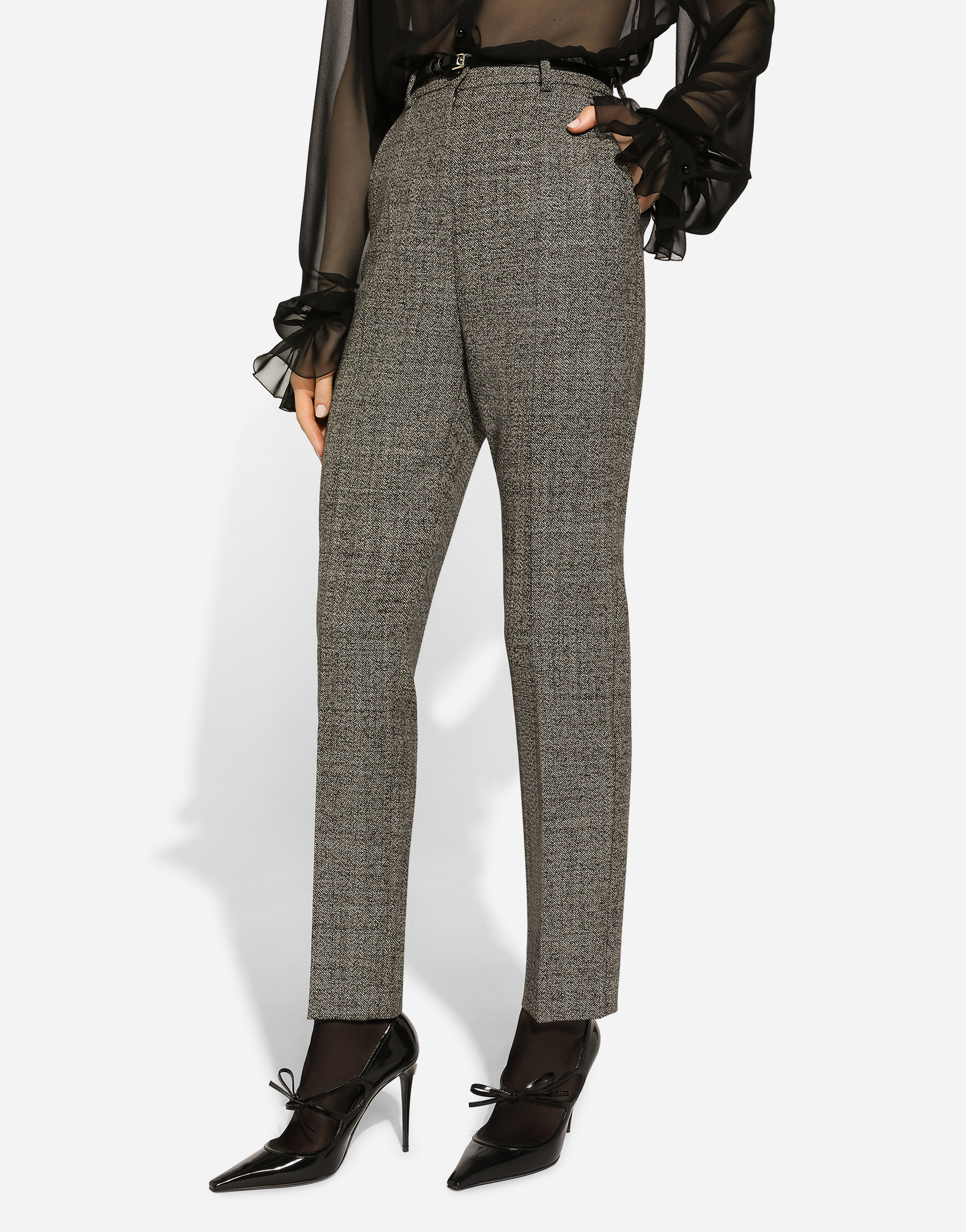 Dolce & Gabbana Tailored Wool Micro-tweed Pants In Multicolor