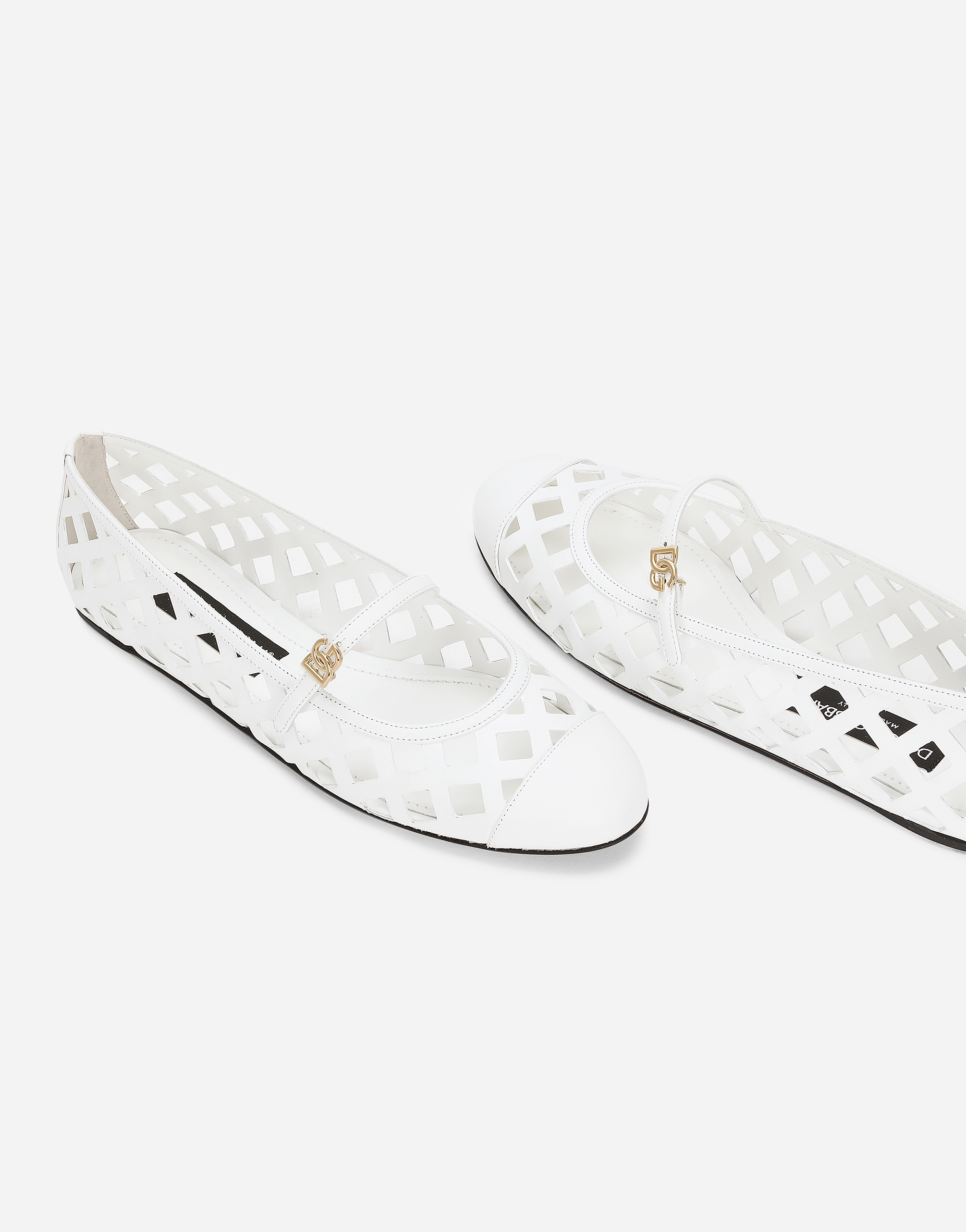 Dolce & Gabbana Formale Cutout Leather Ballet Flats In Bianco Ottico