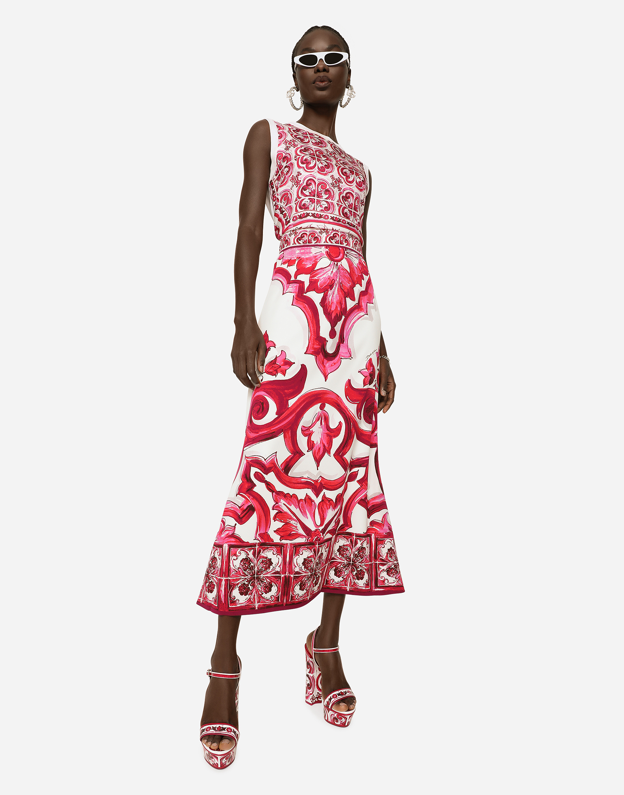 DOLCE & GABBANA MAJOLICA-PRINT SILK AND TWILL SWEATER