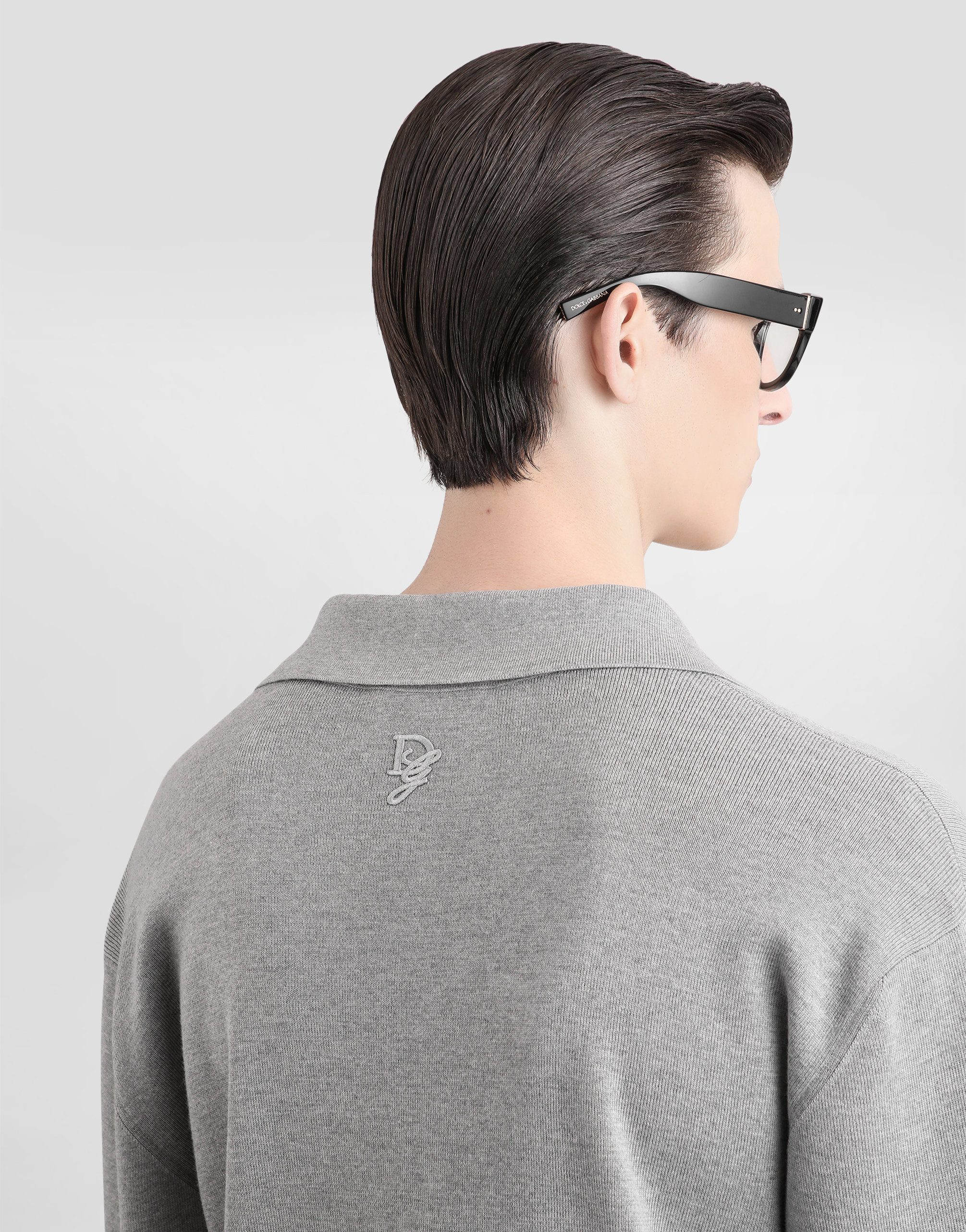 Dolce & Gabbana Wool V-neck Sweater With Dg Embroidery In Grey