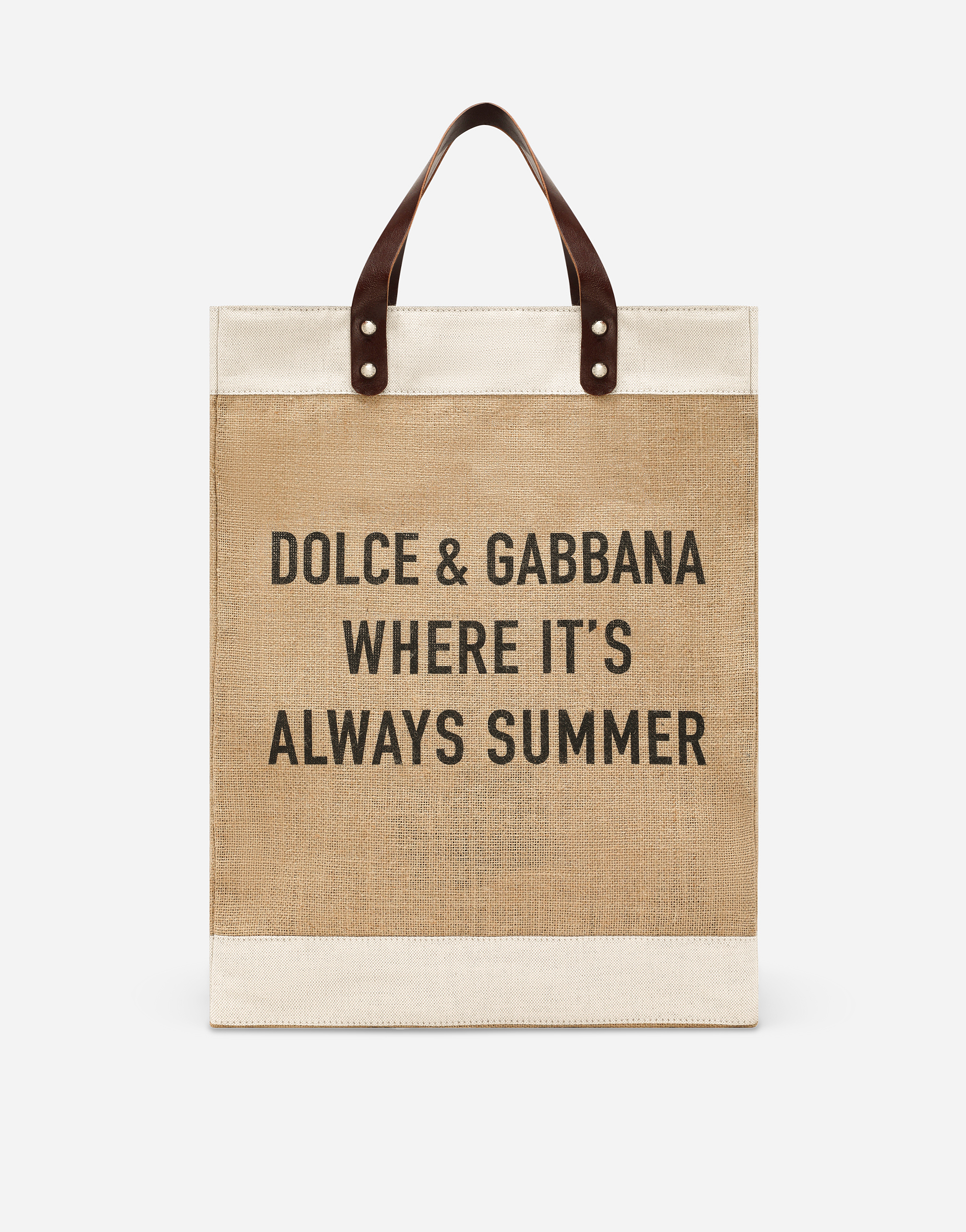 Shop Dolce & Gabbana Shopper Aus Bedruckter Jute In Beige