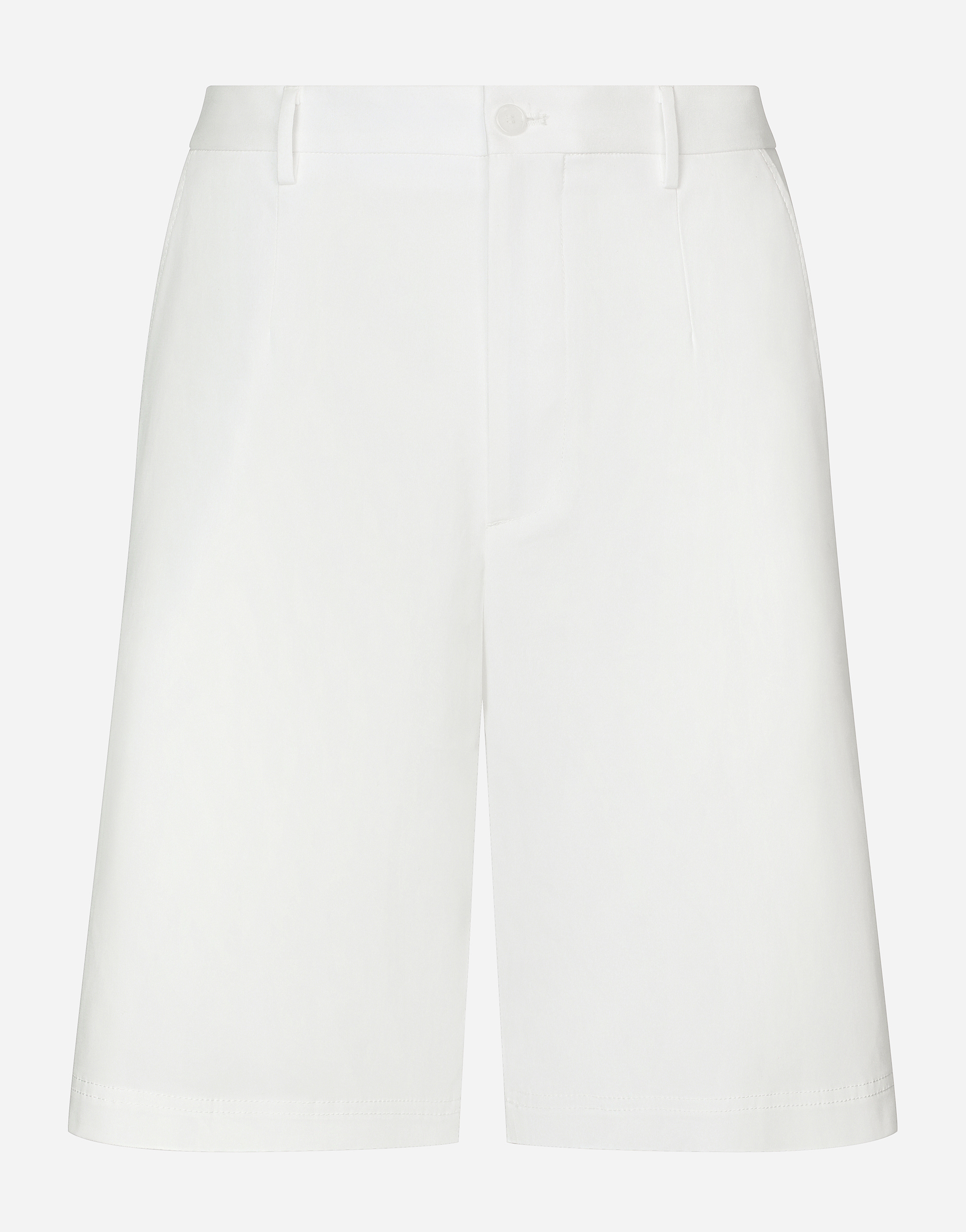Dolce & Gabbana Stretch Cotton Shorts With Branded Tag - Man Pants And Shorts White Cotton 52