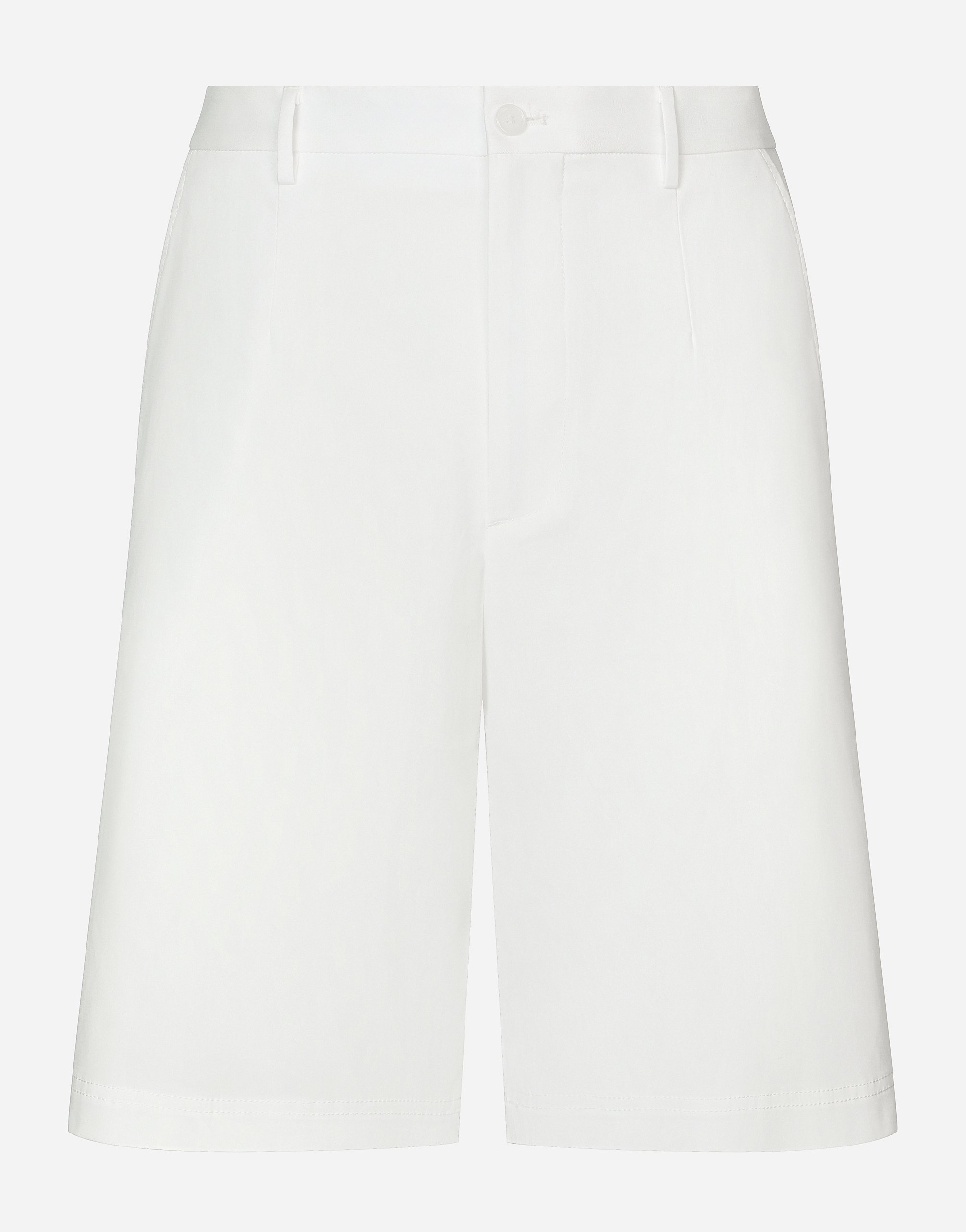 Shop Dolce & Gabbana Stretch Cotton Shorts With Branded Tag In White