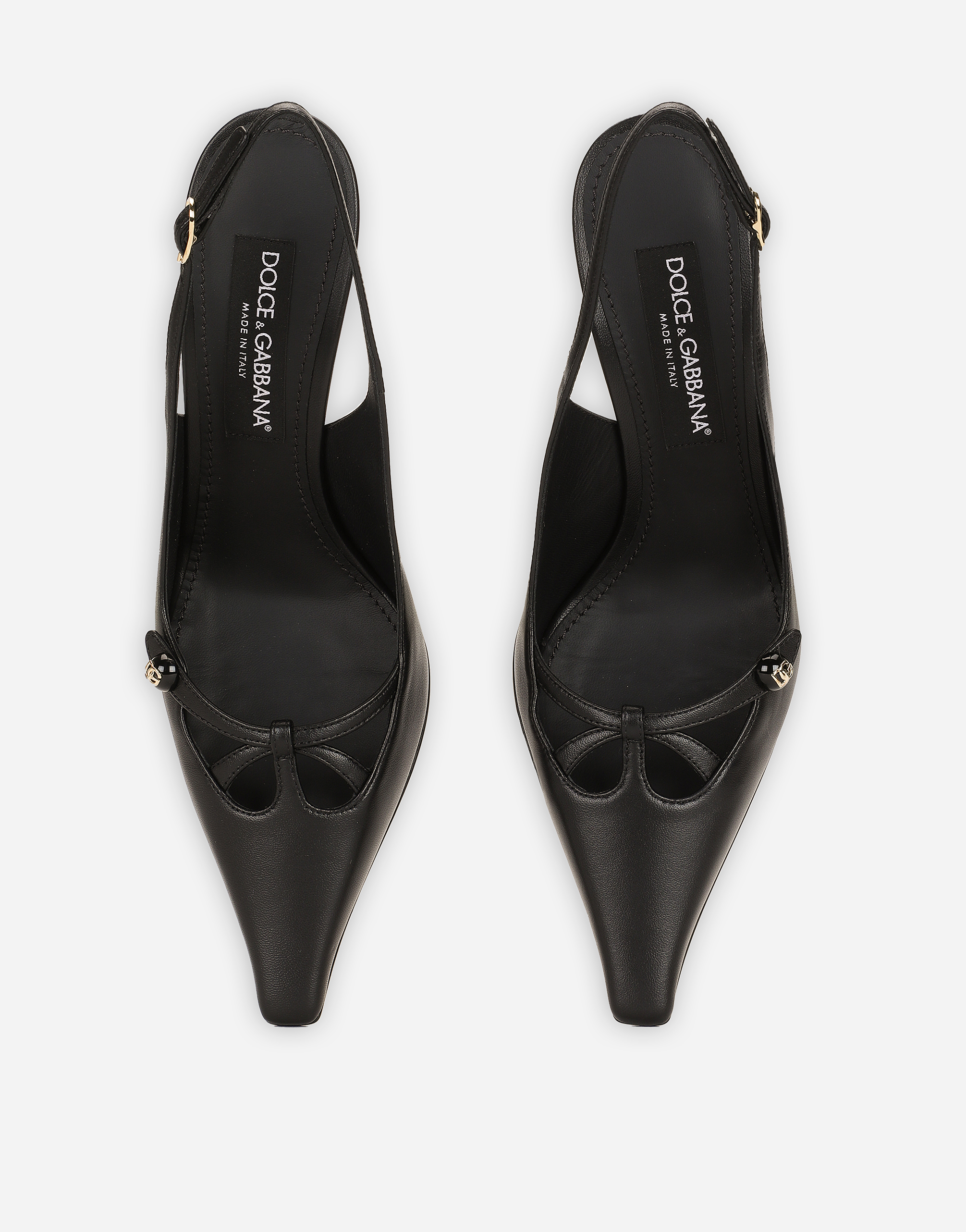 Dolce & Gabbana Leather Slingback With Metal Monogram In Black