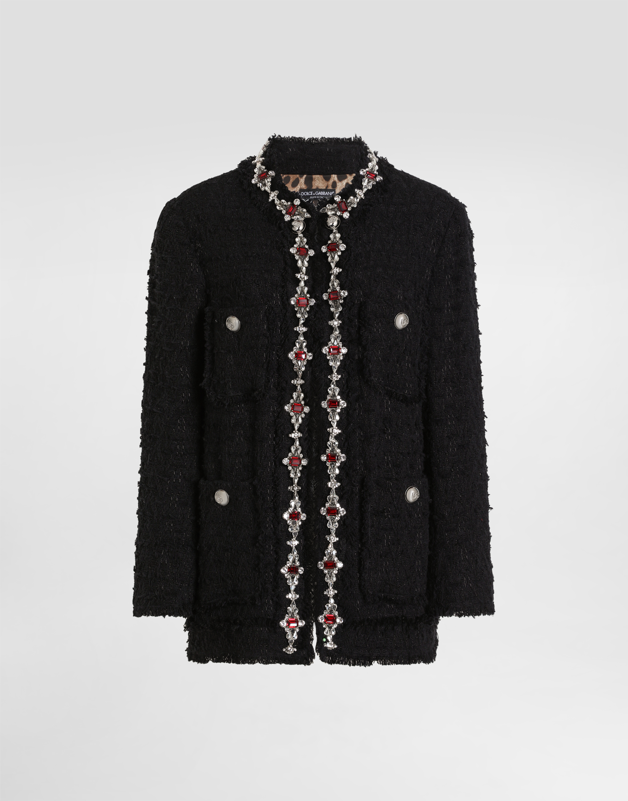 Dolce & Gabbana Wool Jacket With Embroidered Trim In Black