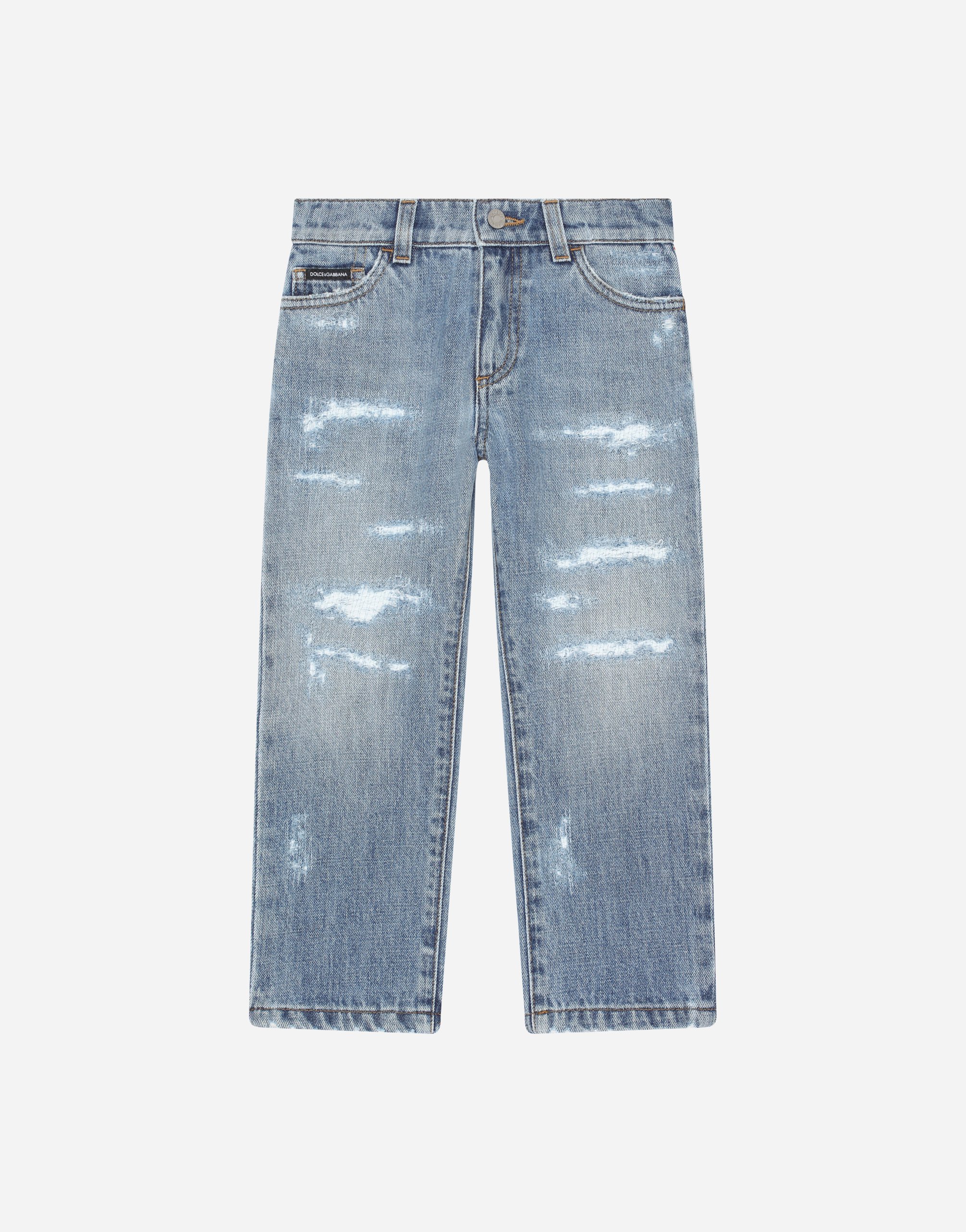 Dolce & Gabbana Kids' Washed Denim Jeans With Abrasions In Multicolor