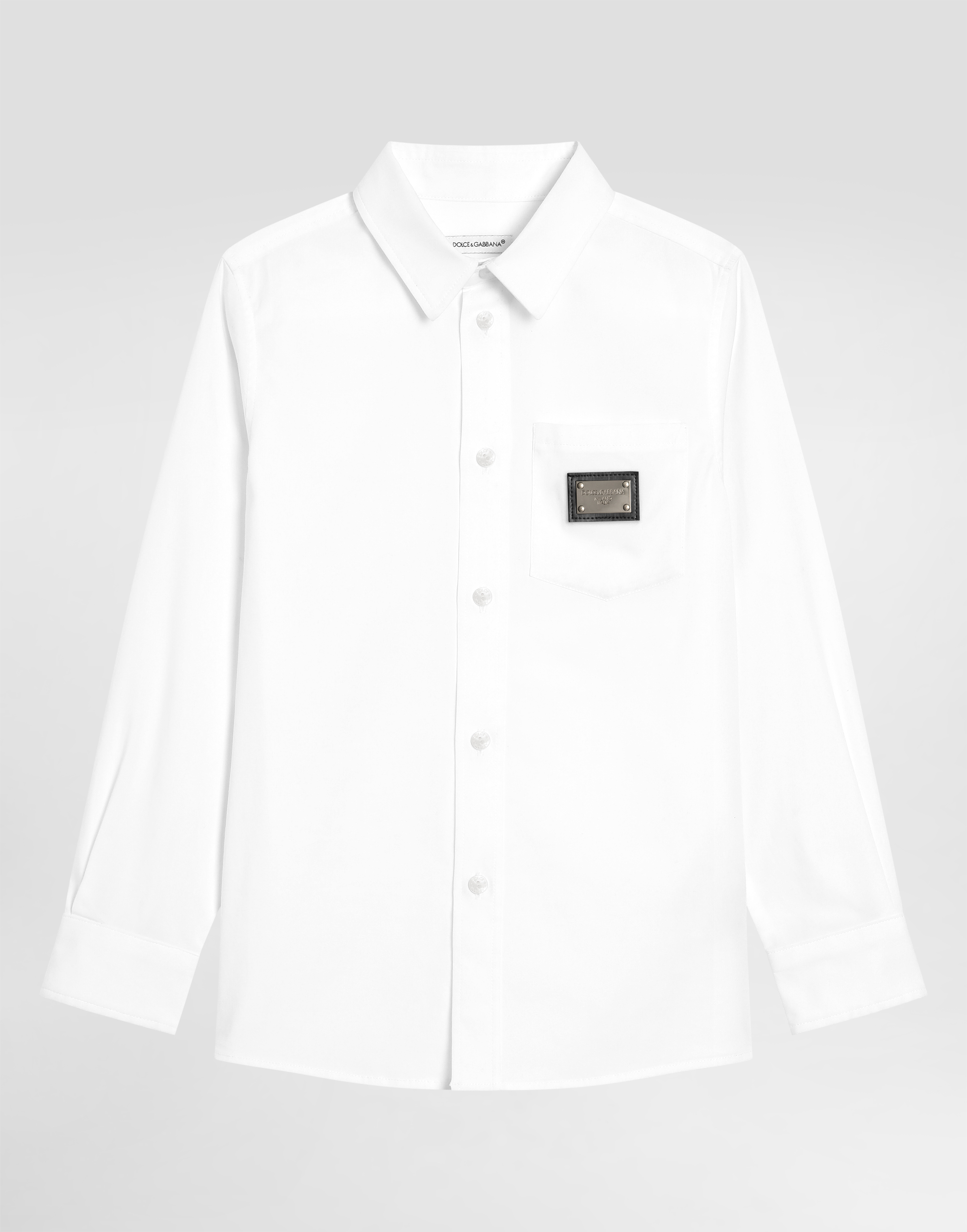 Dolce & Gabbana Male White Stretch Poplin Shirt With Logo Tag - Man Shirts Cotton Size 12 Years - Image 1
