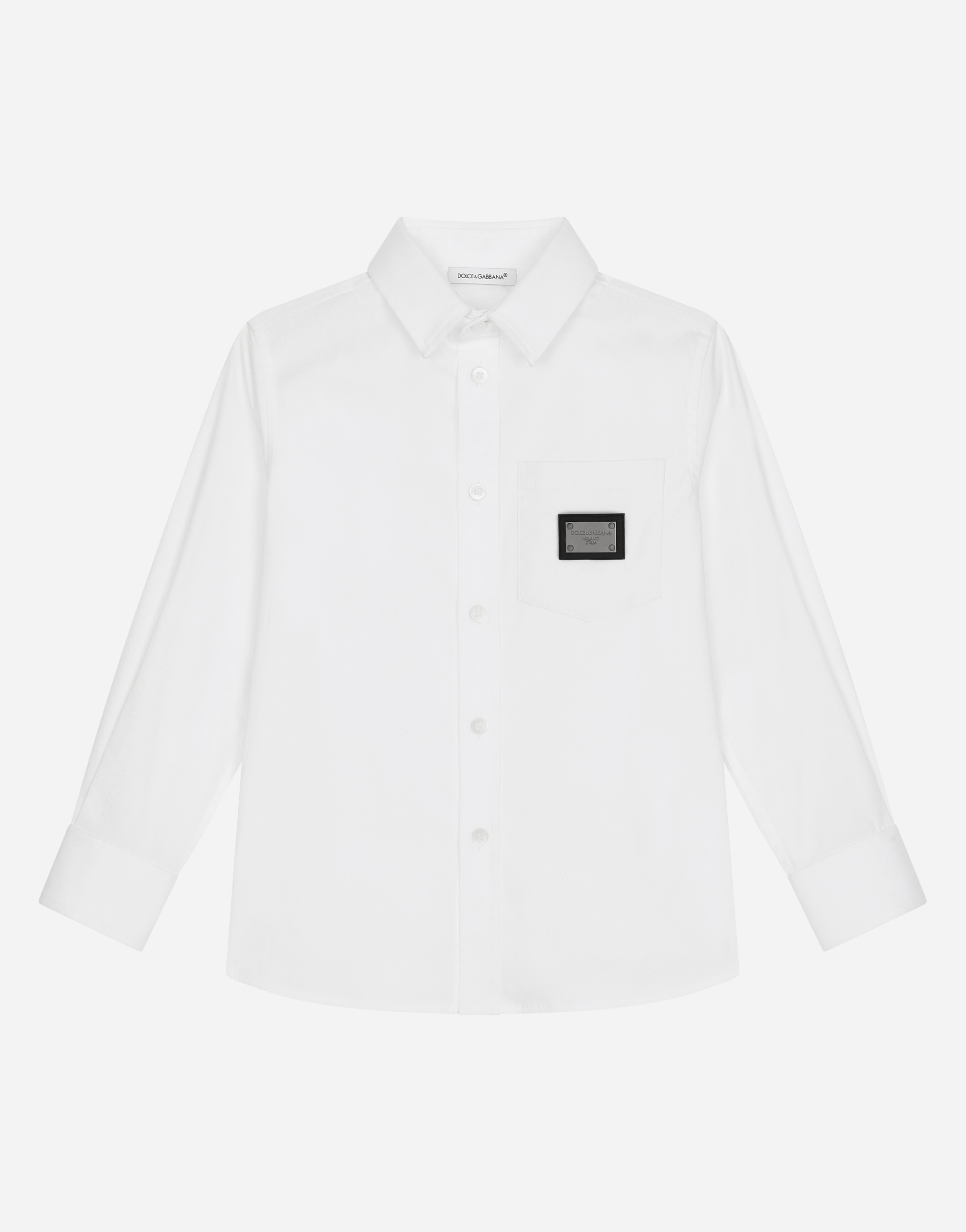Dolce & Gabbana Kids' Stretch Poplin Shirt With Logo Tag In White