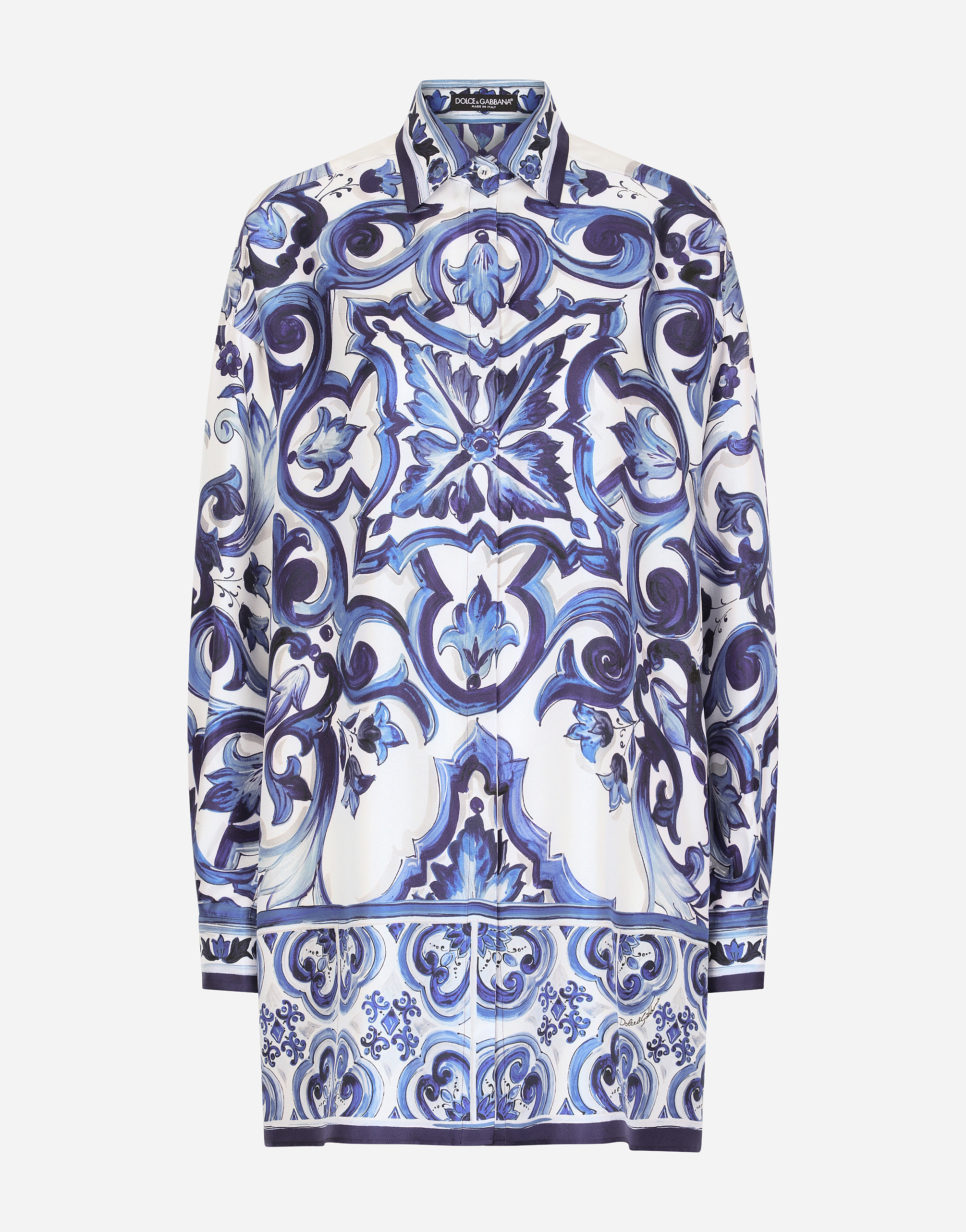 Shop Dolce & Gabbana Silk Twill Shirt With Majolica Print In Multicolor
