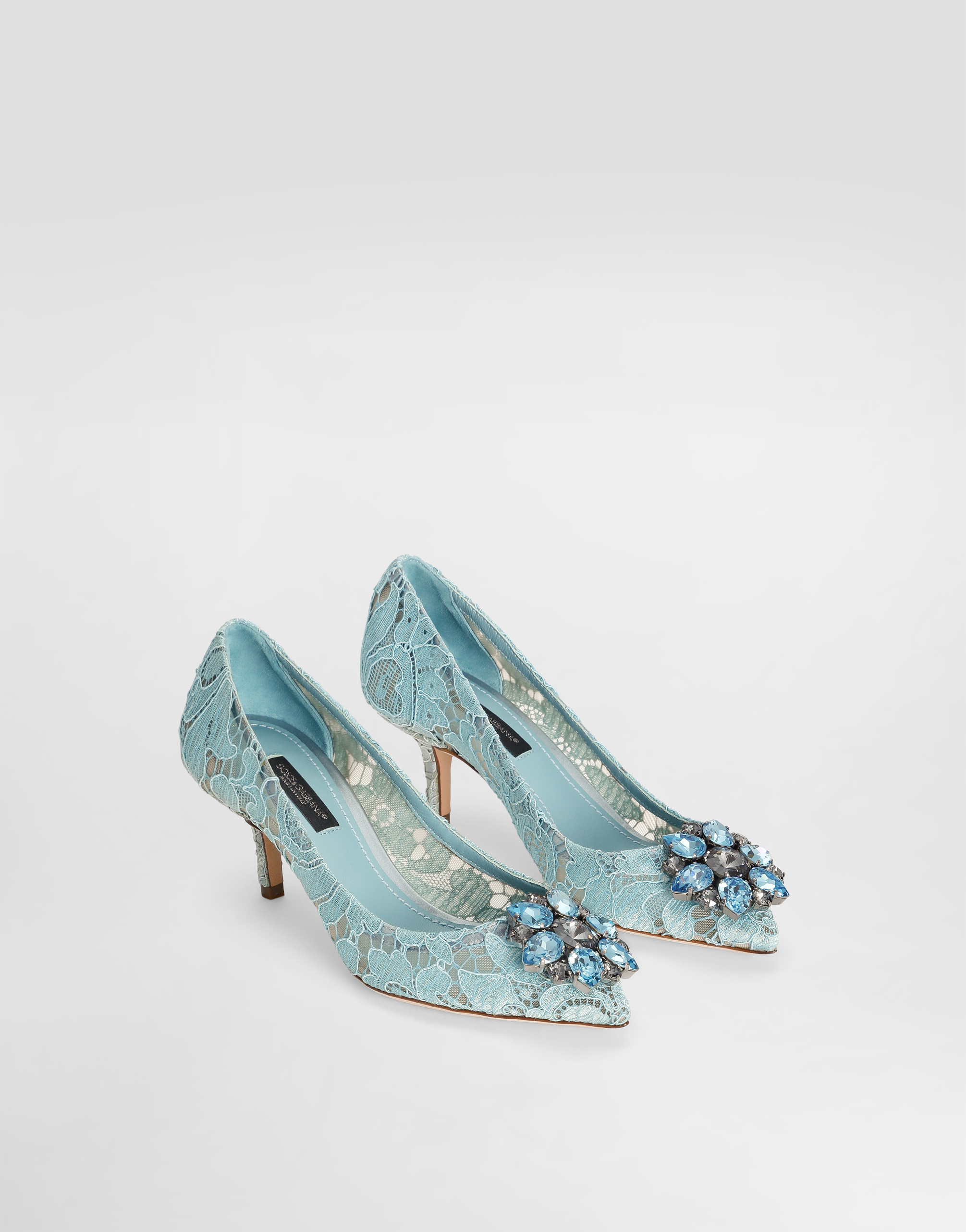  Dolce & Gabbana Dolce & Gabbana Lace Rainbow Pumps With Brooch Detailing - Woman Pumps And Slingback Light Blue Lace 40.5 
