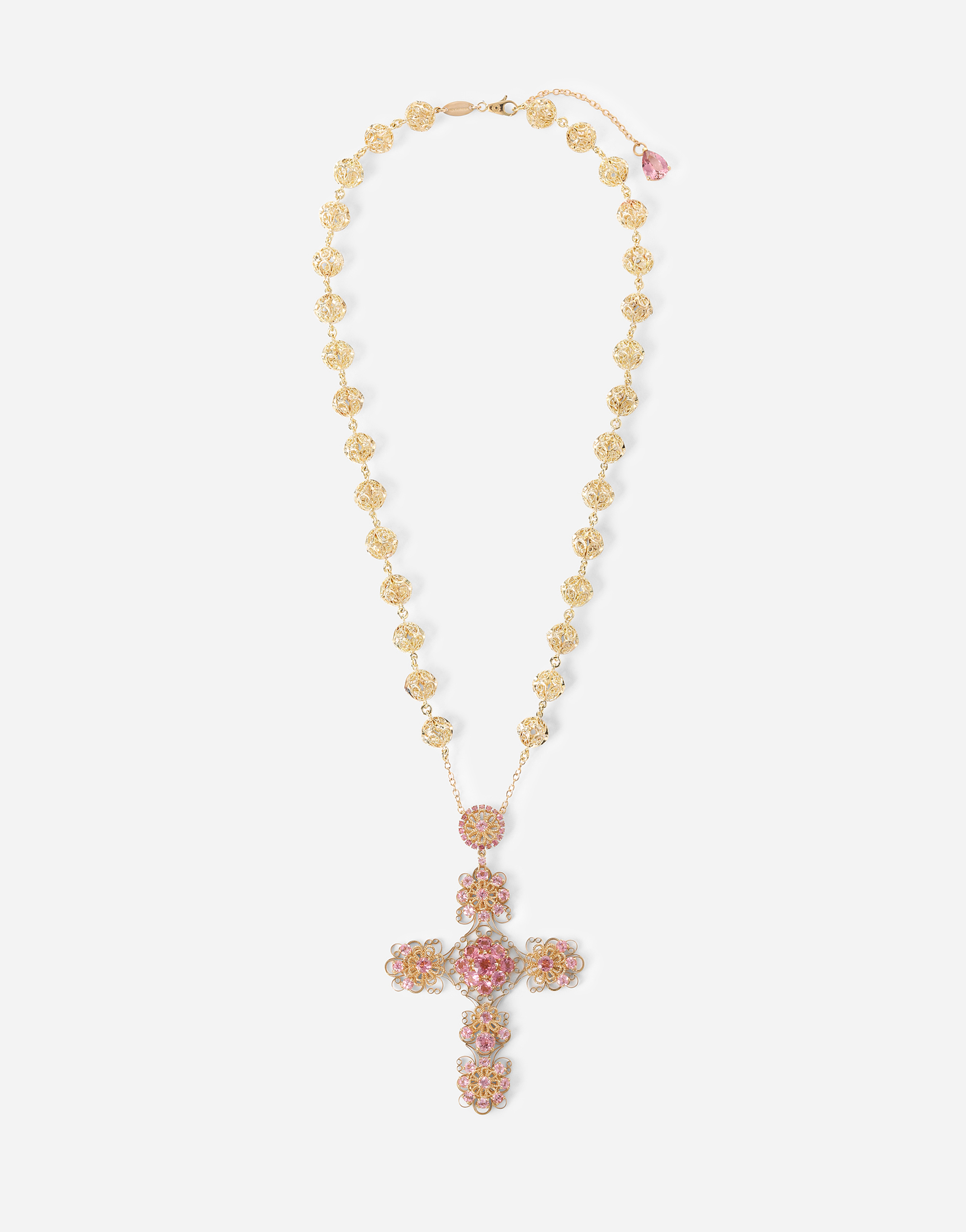 Shop Dolce & Gabbana Pizzo Necklace In Yellow 18kt Gold With Pink Tourmalines