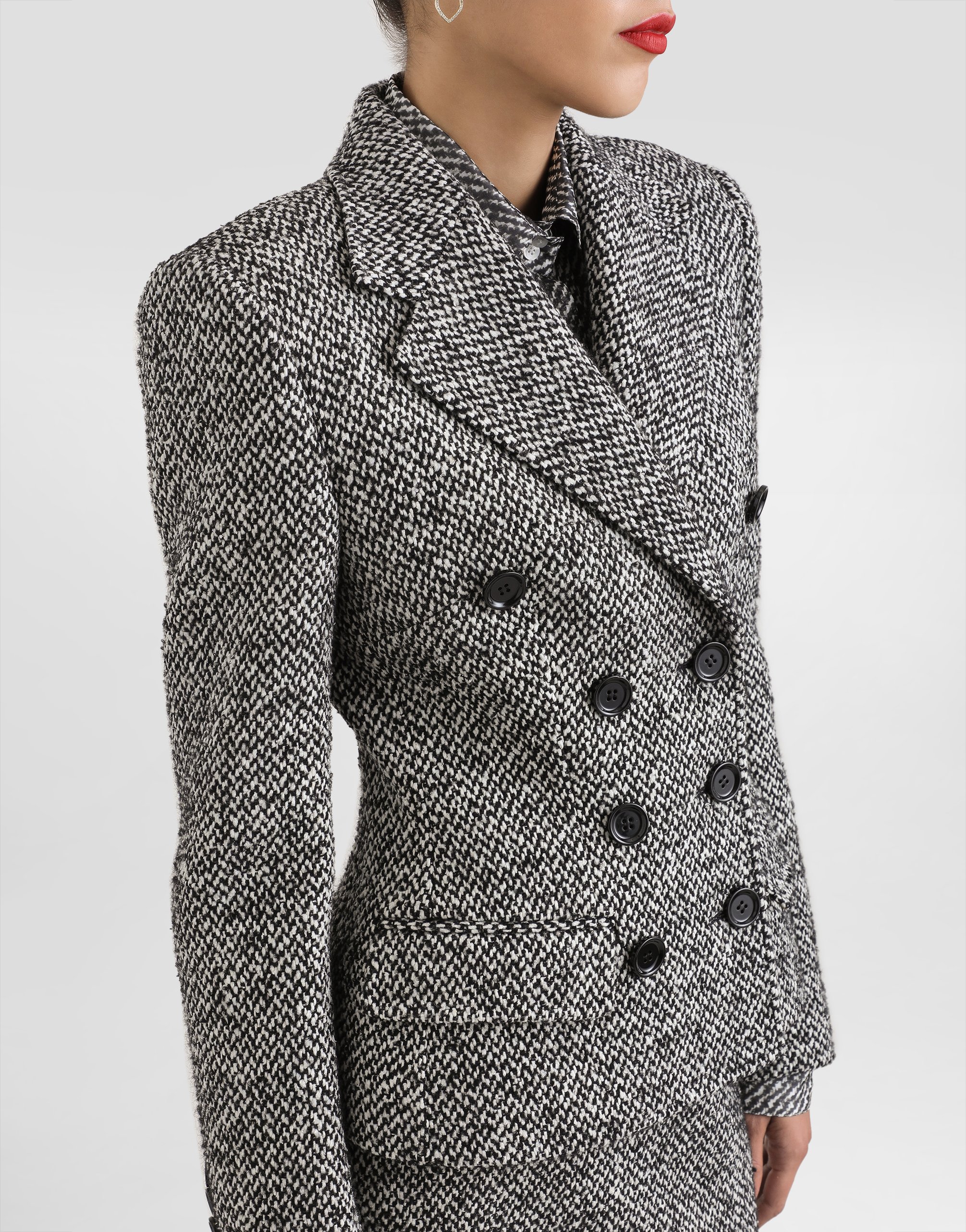 Dolce & Gabbana Double-breasted Wool Blend Jacket With Dotted Print In Gray