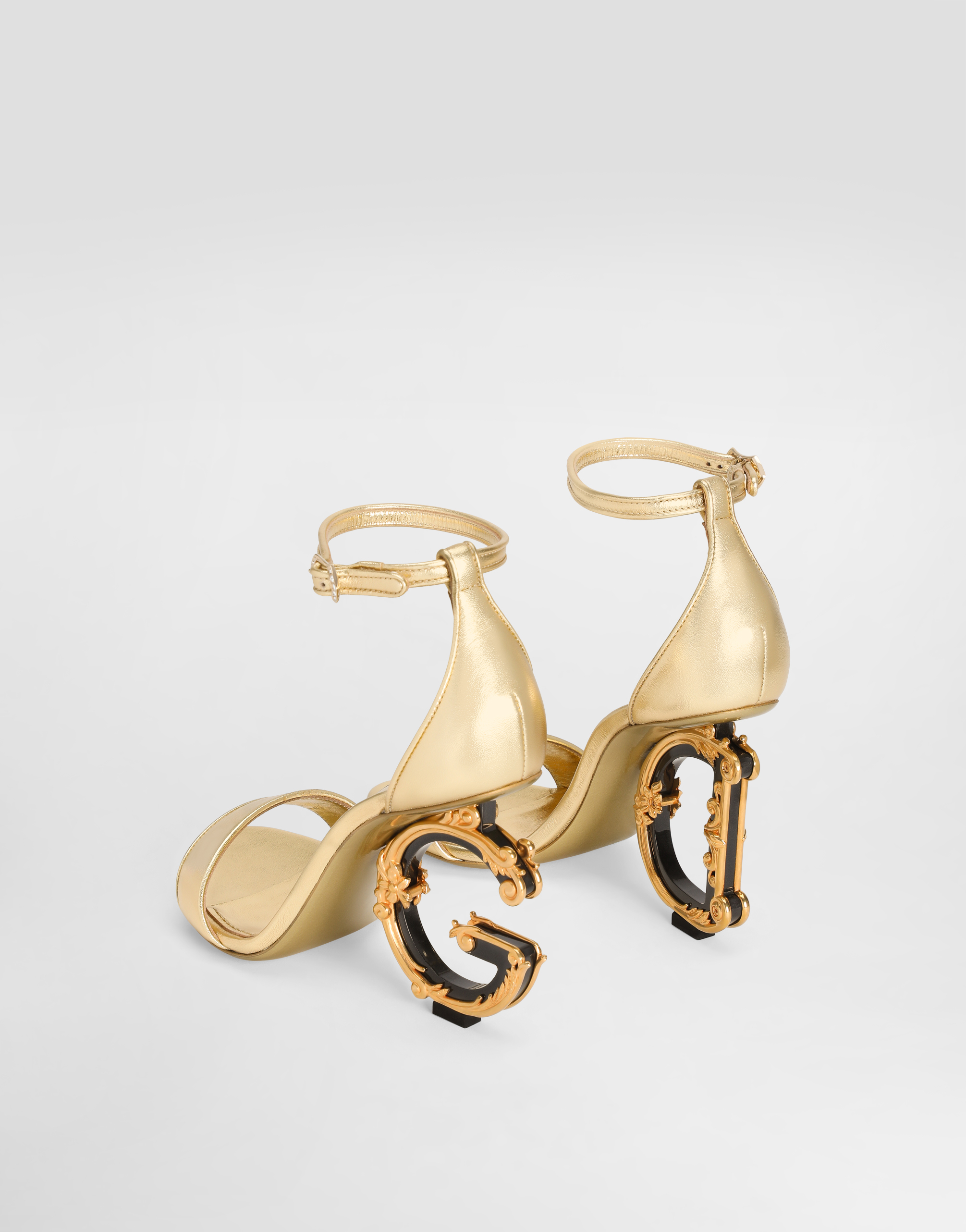  Dolce & Gabbana Dolce & Gabbana Nappa Mordore Sandals With Baroque Dg Heel - Woman Sandals And Wedges Gold Leather 36.5 