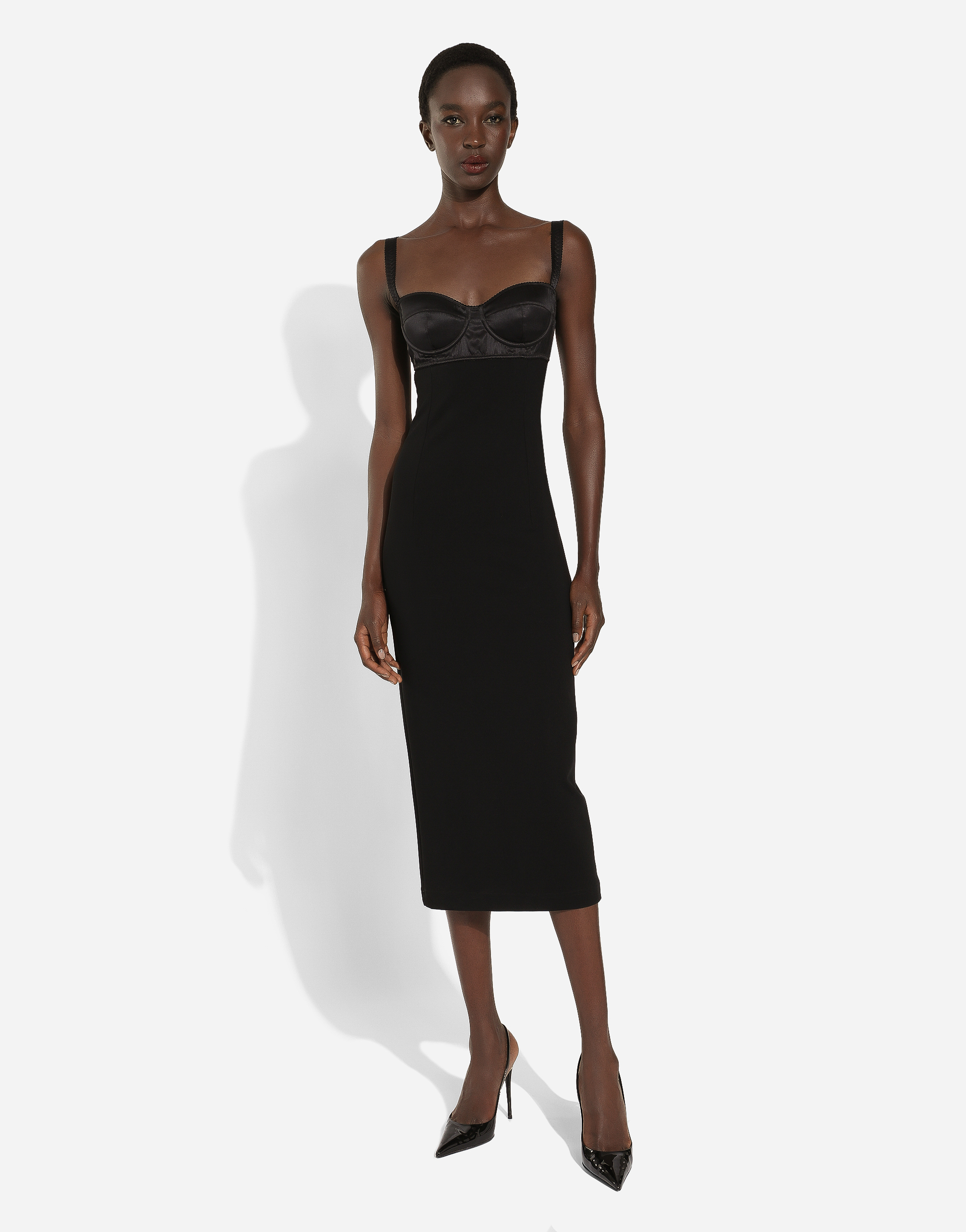 Shop Dolce & Gabbana Jersey Midi Dress With Corset-style Bra Top In Black