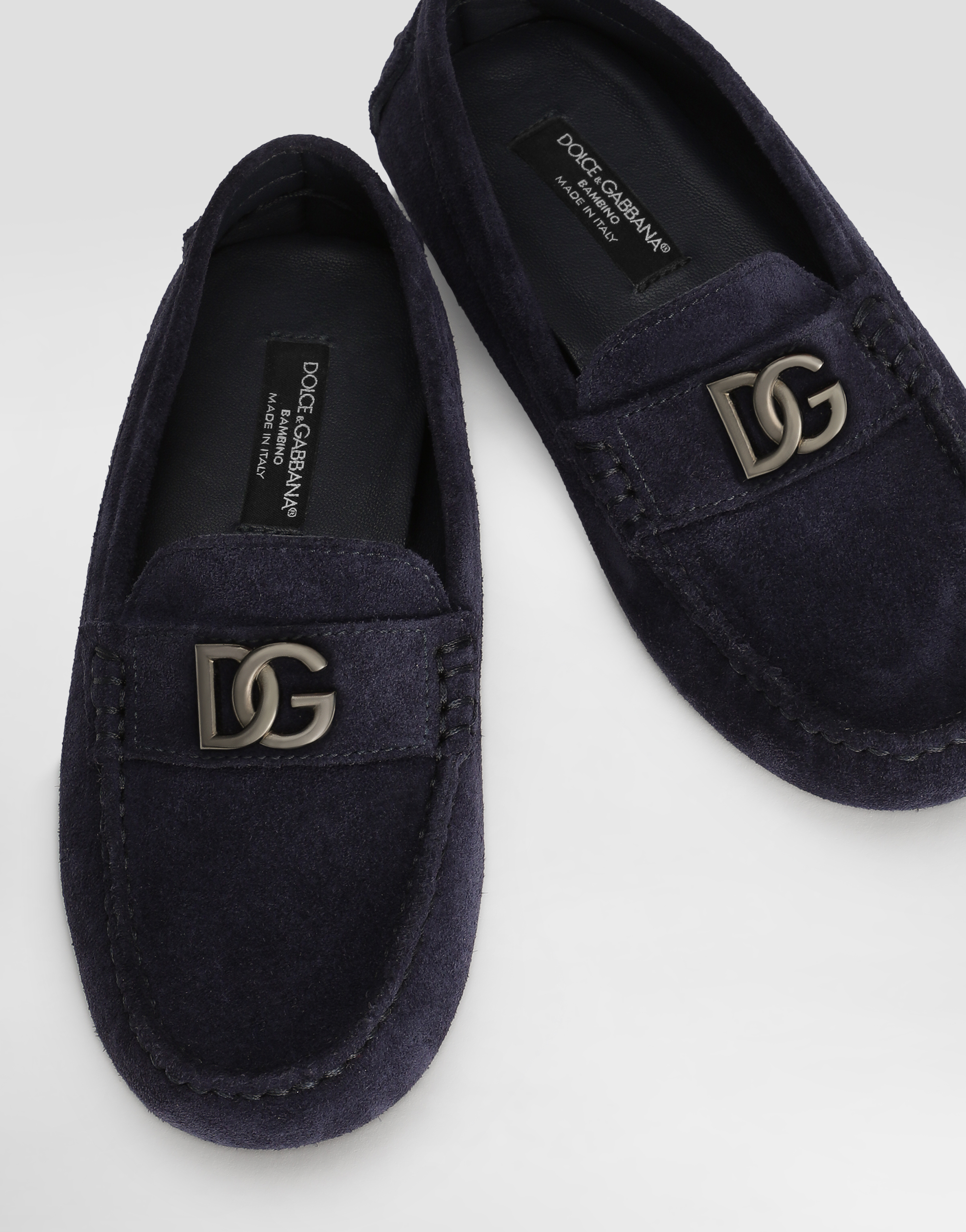 Dolce & Gabbana Split Leather Loafers With Dg Logo In Blue