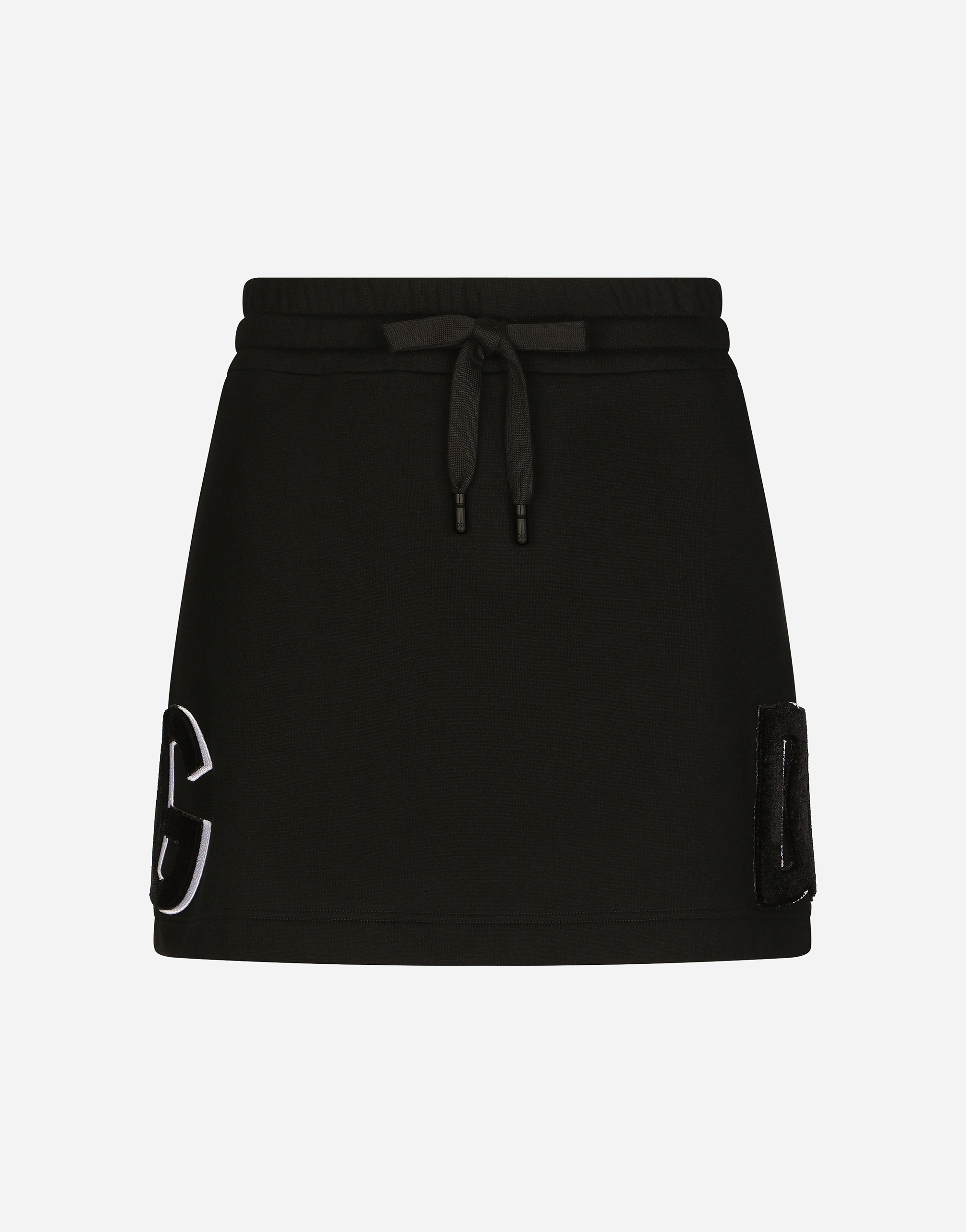 Dolce & Gabbana Jersey Miniskirt With Logo Patch In Black