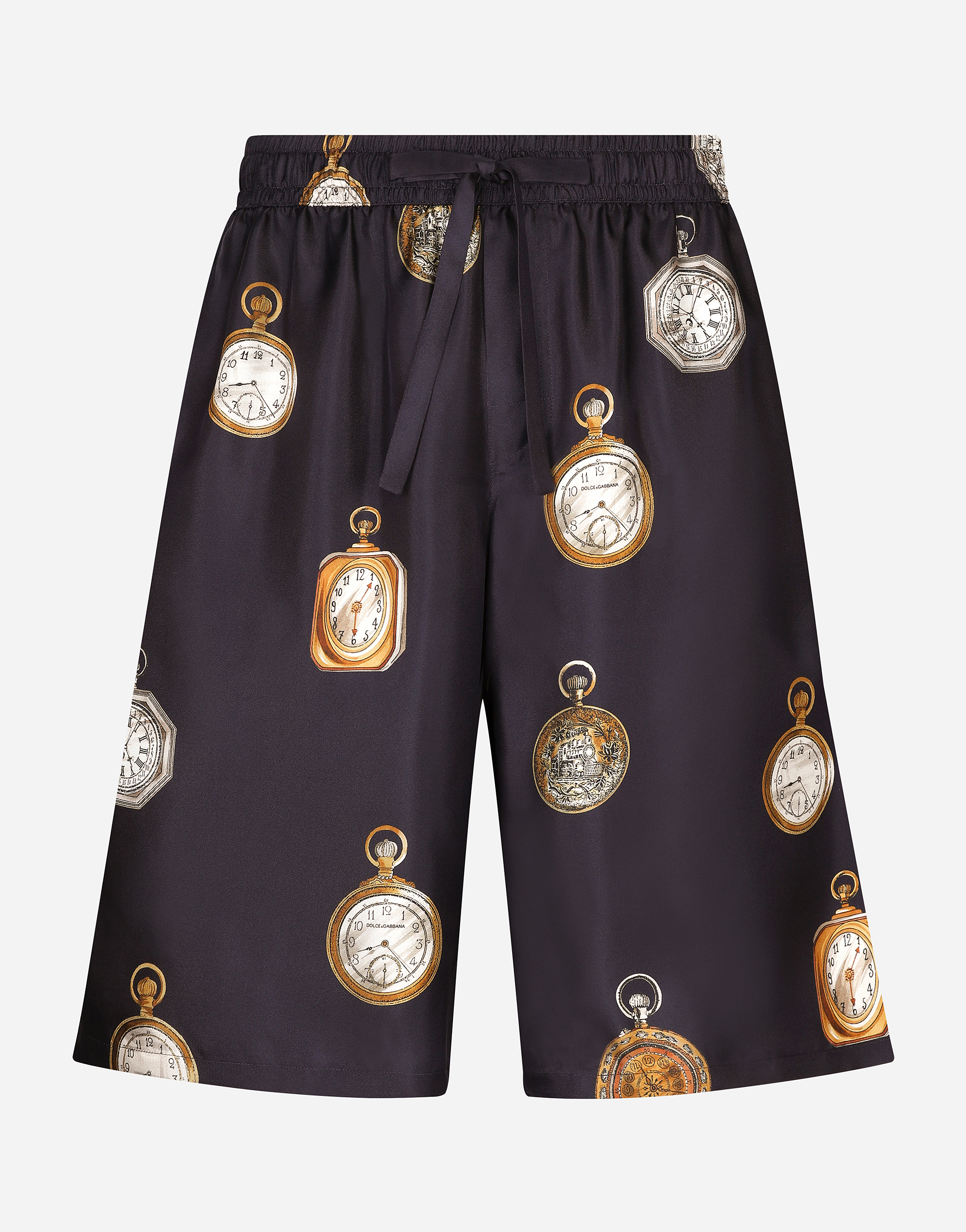 Dolce & Gabbana Watch-print Silk Jogging Shorts - Man Pants And Shorts Print