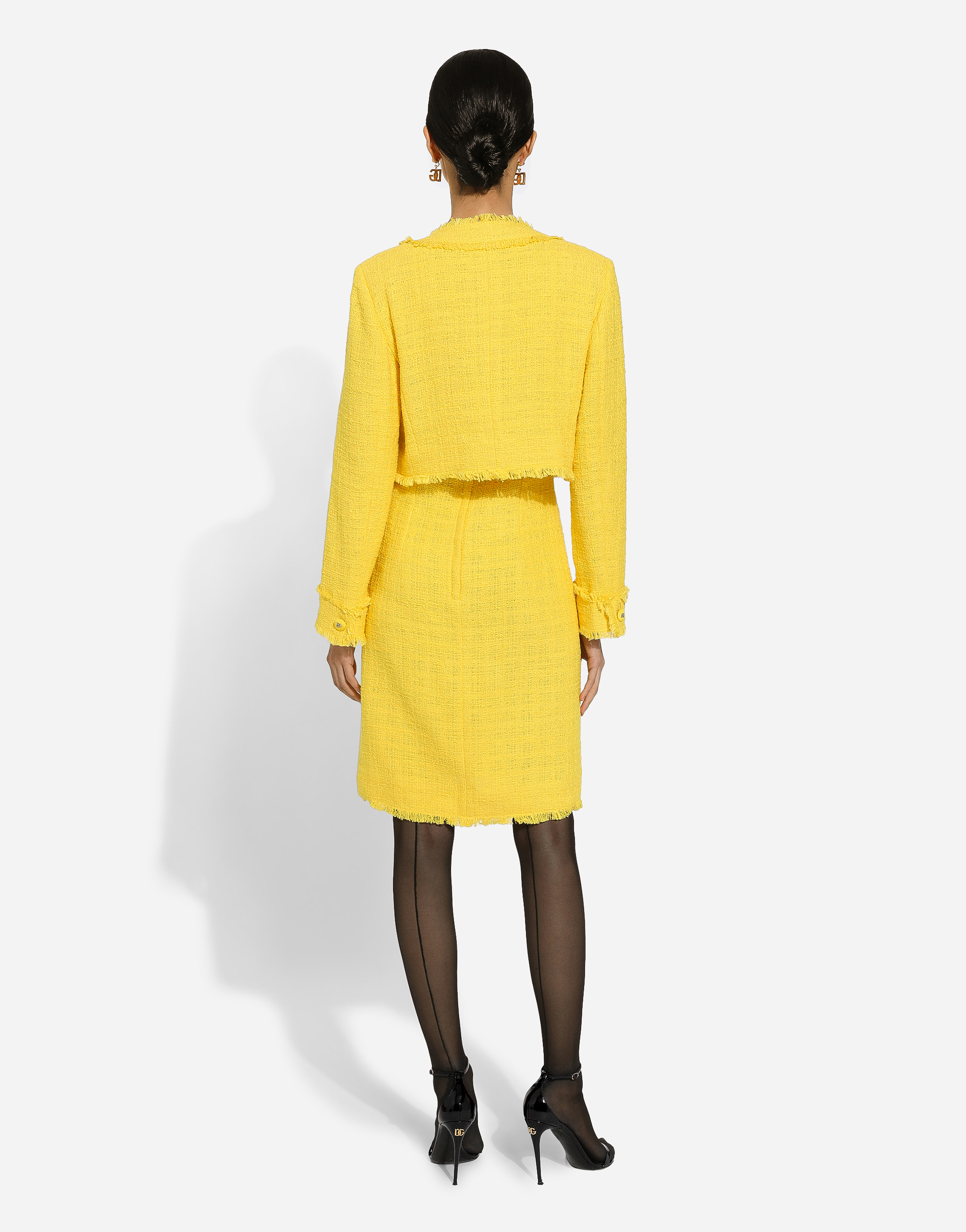 Shop Dolce & Gabbana Short Raschel Tweed Jacket In Yellow