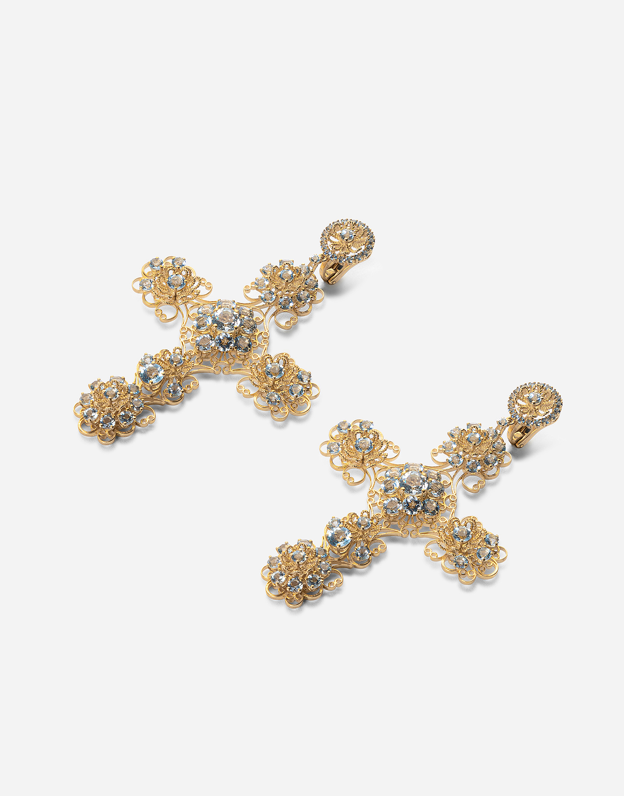 Shop Dolce & Gabbana Pizzo Earrings In Yellow 18kt Gold With Aquamarines