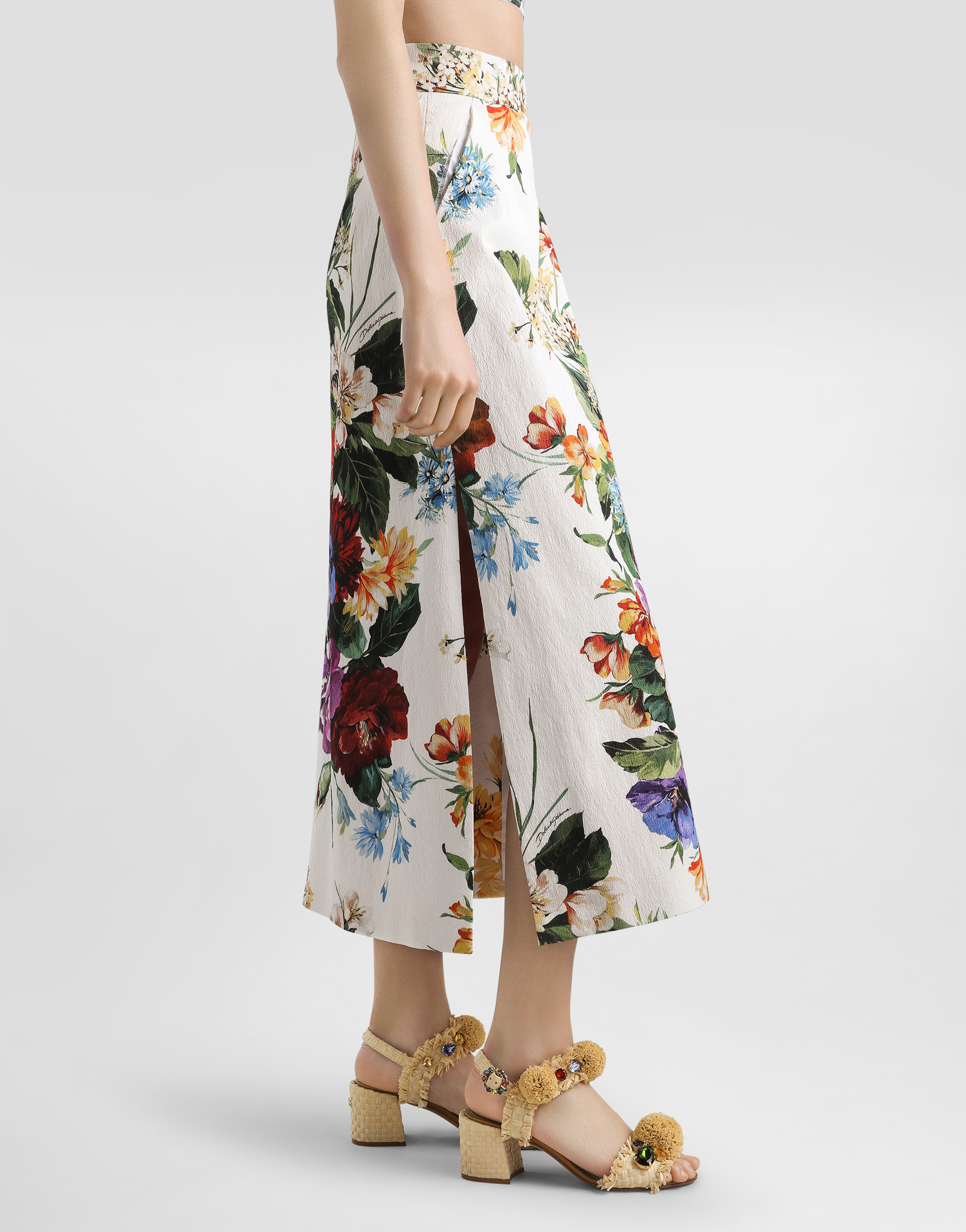 Dolce & Gabbana Floral Bouquet Creton A-line Midi Skirt In Multi