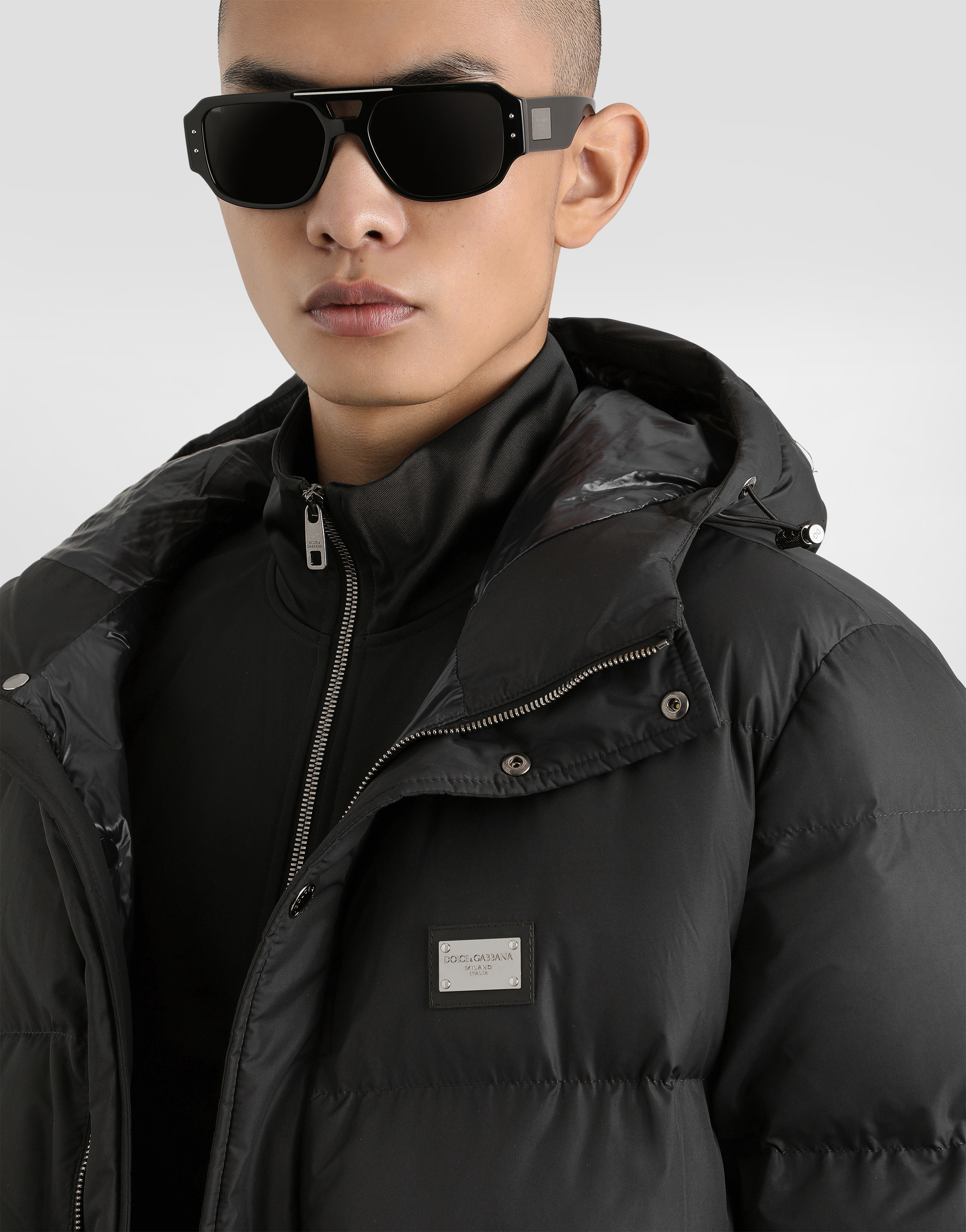 Dolce & Gabbana Black Down Jacket  With Patch Pockets At The Front In Polyester Man In Black