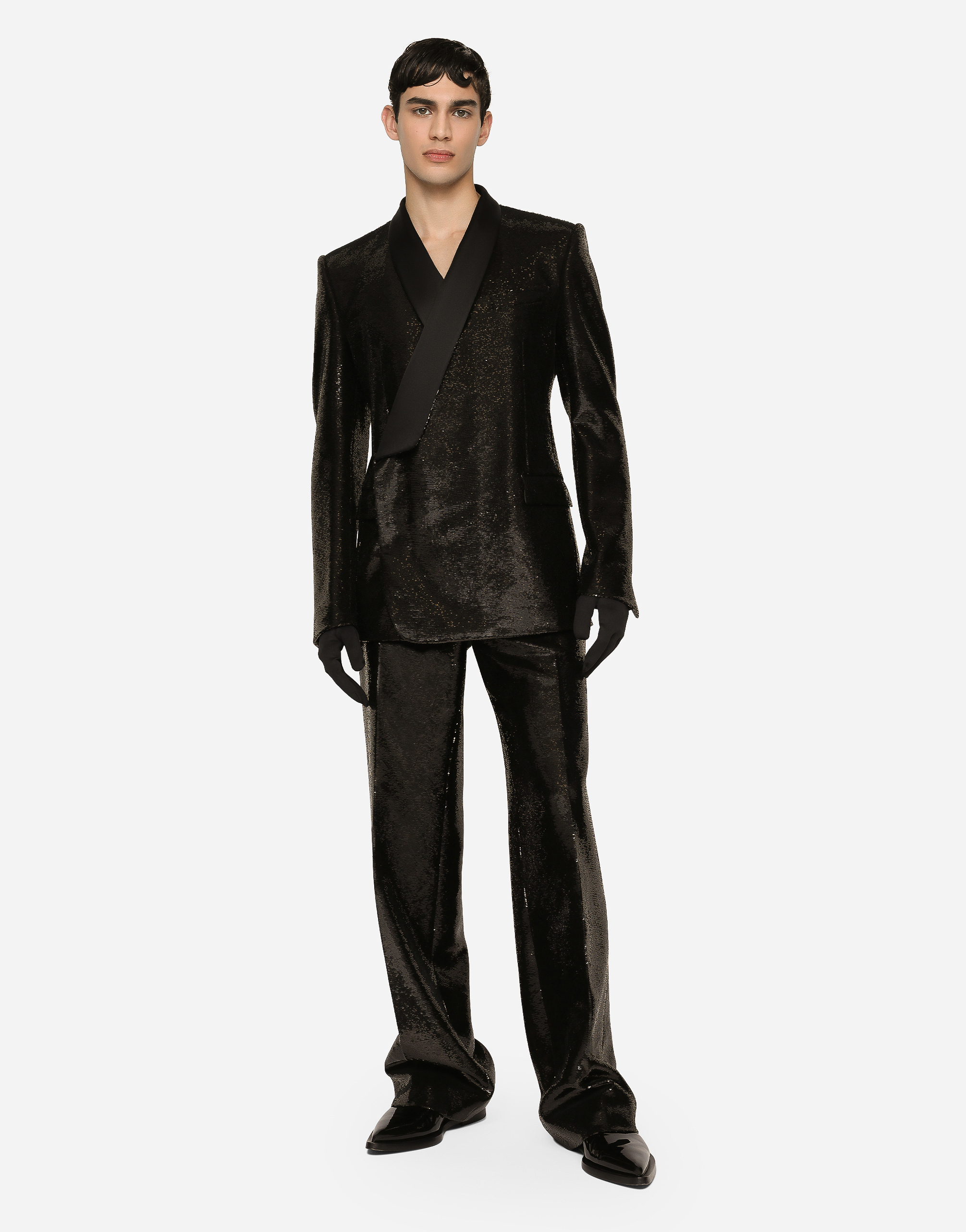  Dolce & Gabbana Dolce & Gabbana Sequined Double-breasted Sicilia-fit Tuxedo Jacket - Man Suits And Blazers Black Sequins 44 