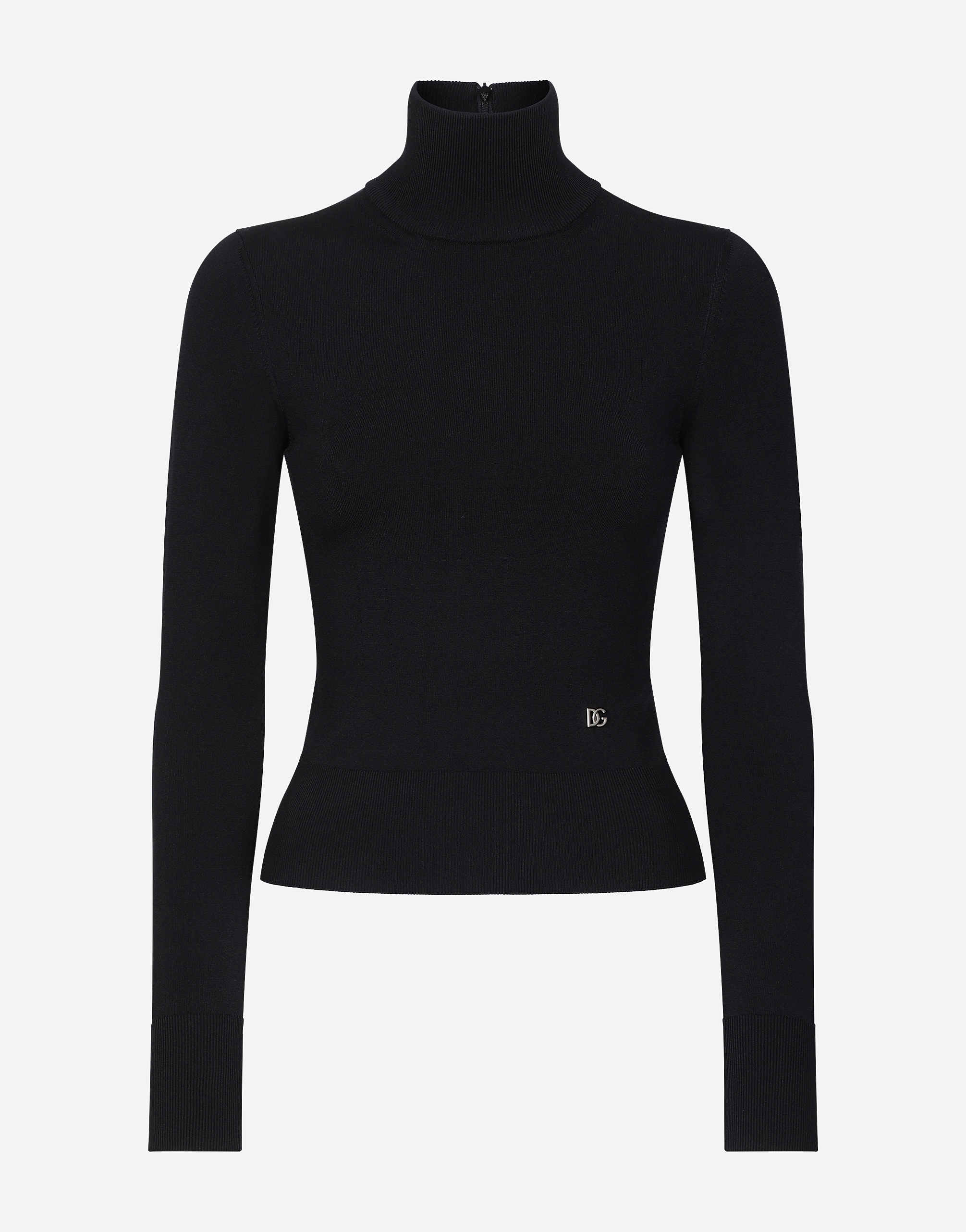 Dolce & Gabbana Viscose Turtle-neck Sweater With Dg Logo - Woman Sweaters And Cardigans Black