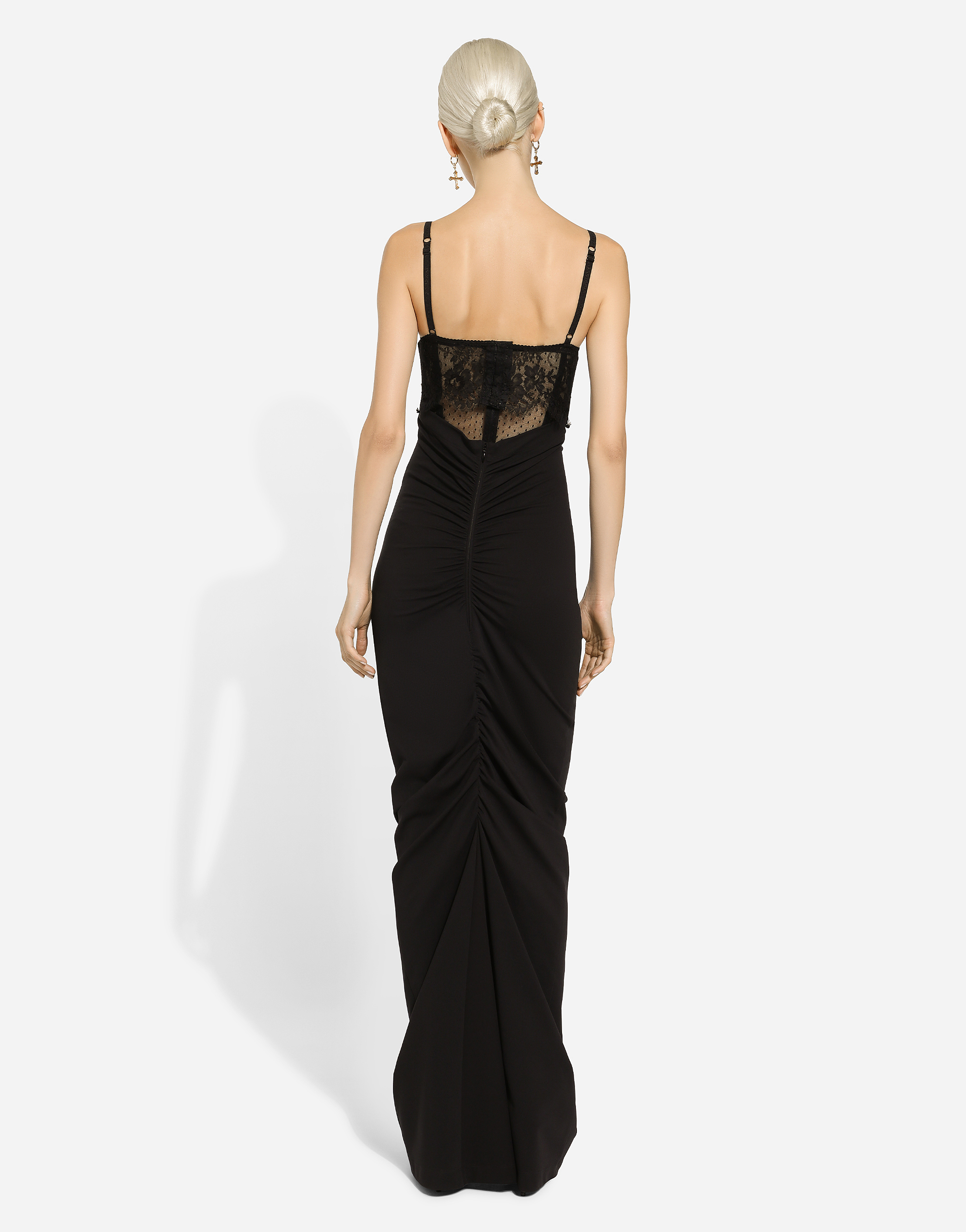 Shop Dolce & Gabbana Long Jersey Milano Rib Dress With Corset In Black
