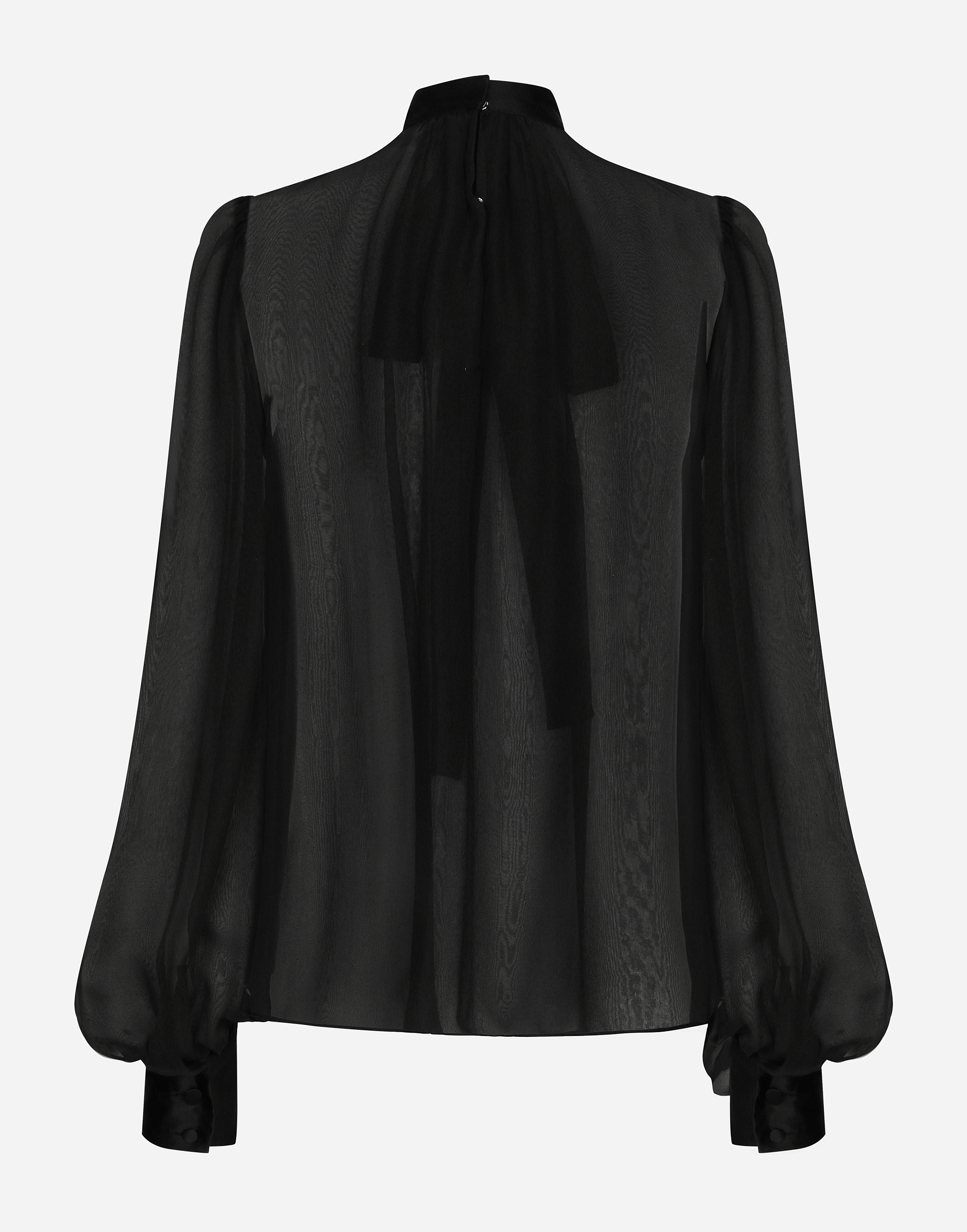 Dolce & Gabbana Casual Silk Crepe Bishop Sleeves Halterneck Top In Black