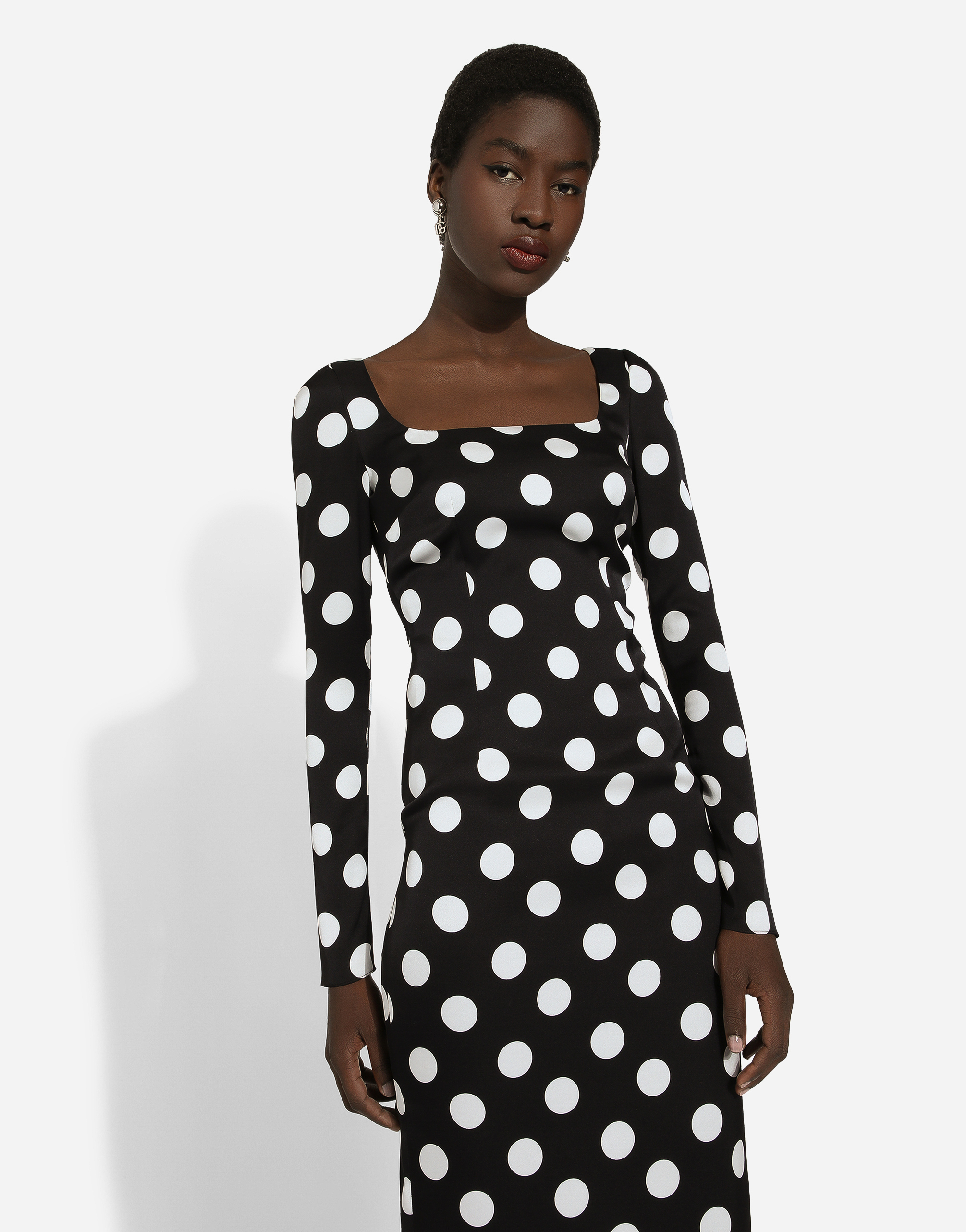 Shop Dolce & Gabbana Charmeuse Sheath Dress With Macro Polka-dot Print