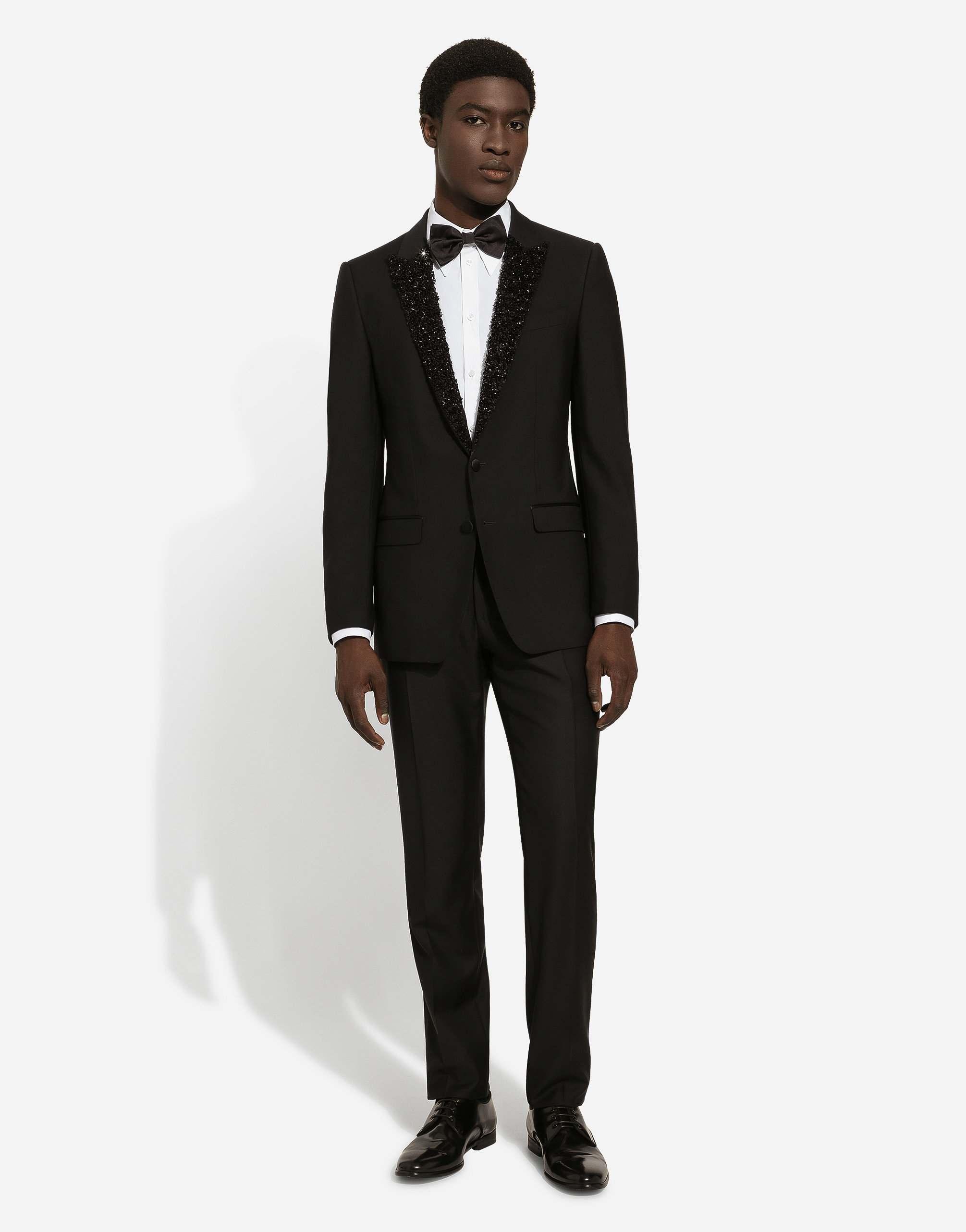 Dolce & Gabbana Single-breasted Martini-fit Jacket With Embroidered Lapels In Black