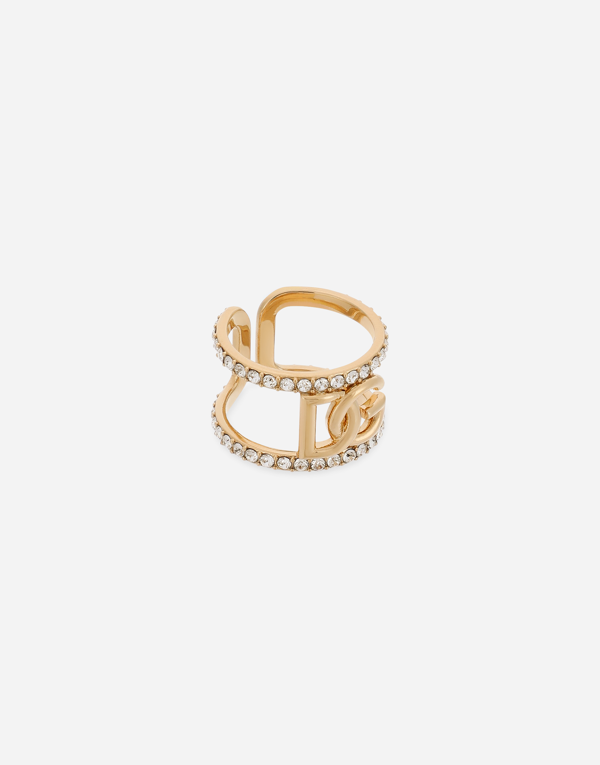 DOLCE & GABBANA OPEN RING WITH RHINESTONES AND DG LOGO