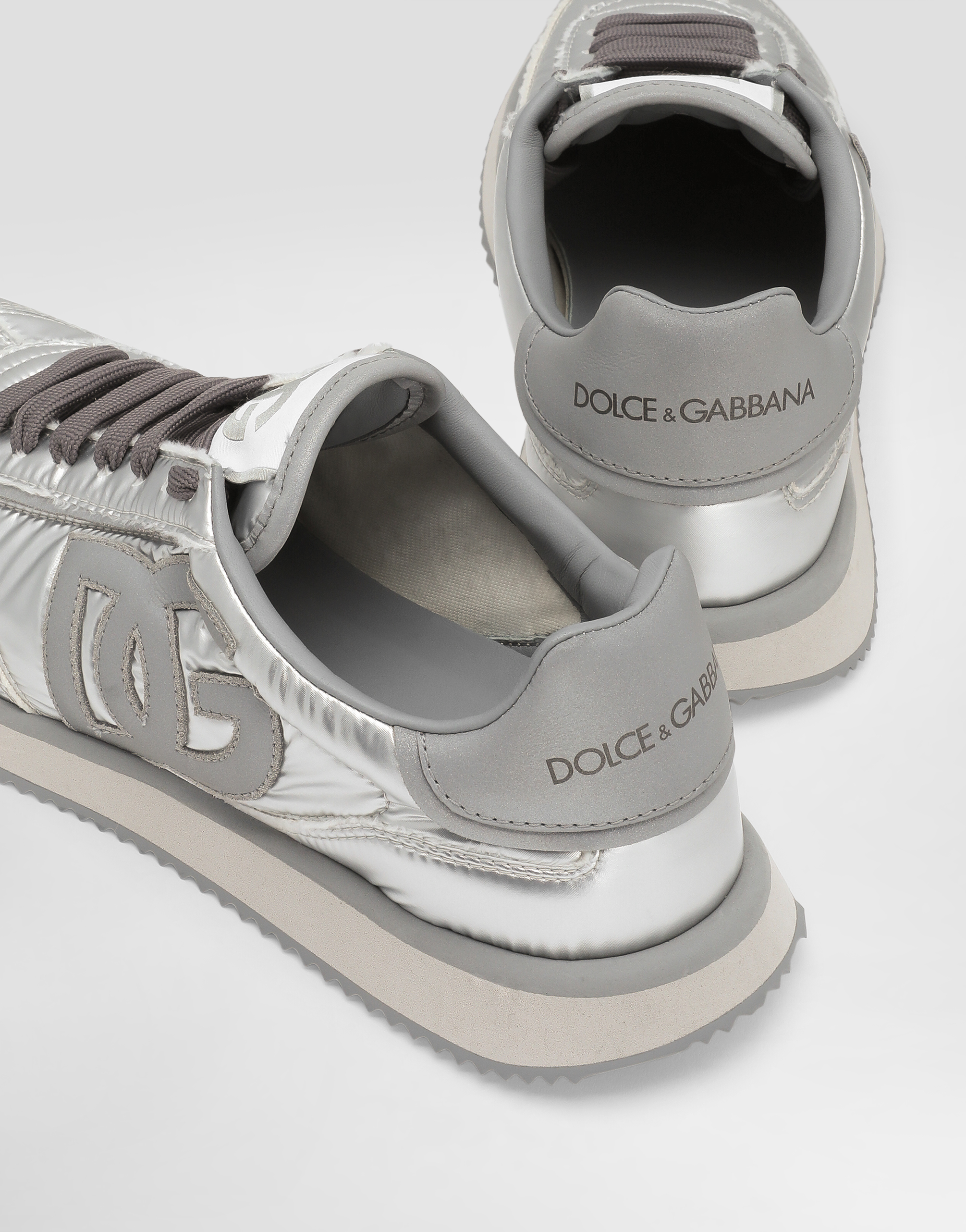 Dolce & Gabbana Logo-patch Metallic Sneakers In Silver