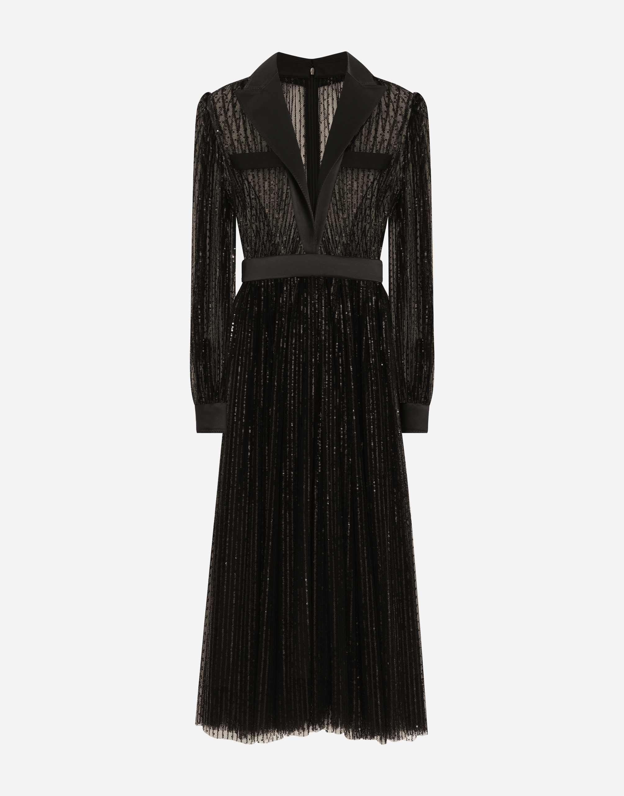Dolce & Gabbana Calf-length Tulle Tuxedo Shirt Dress With Sequin Embellishment - Woman Dresses Black