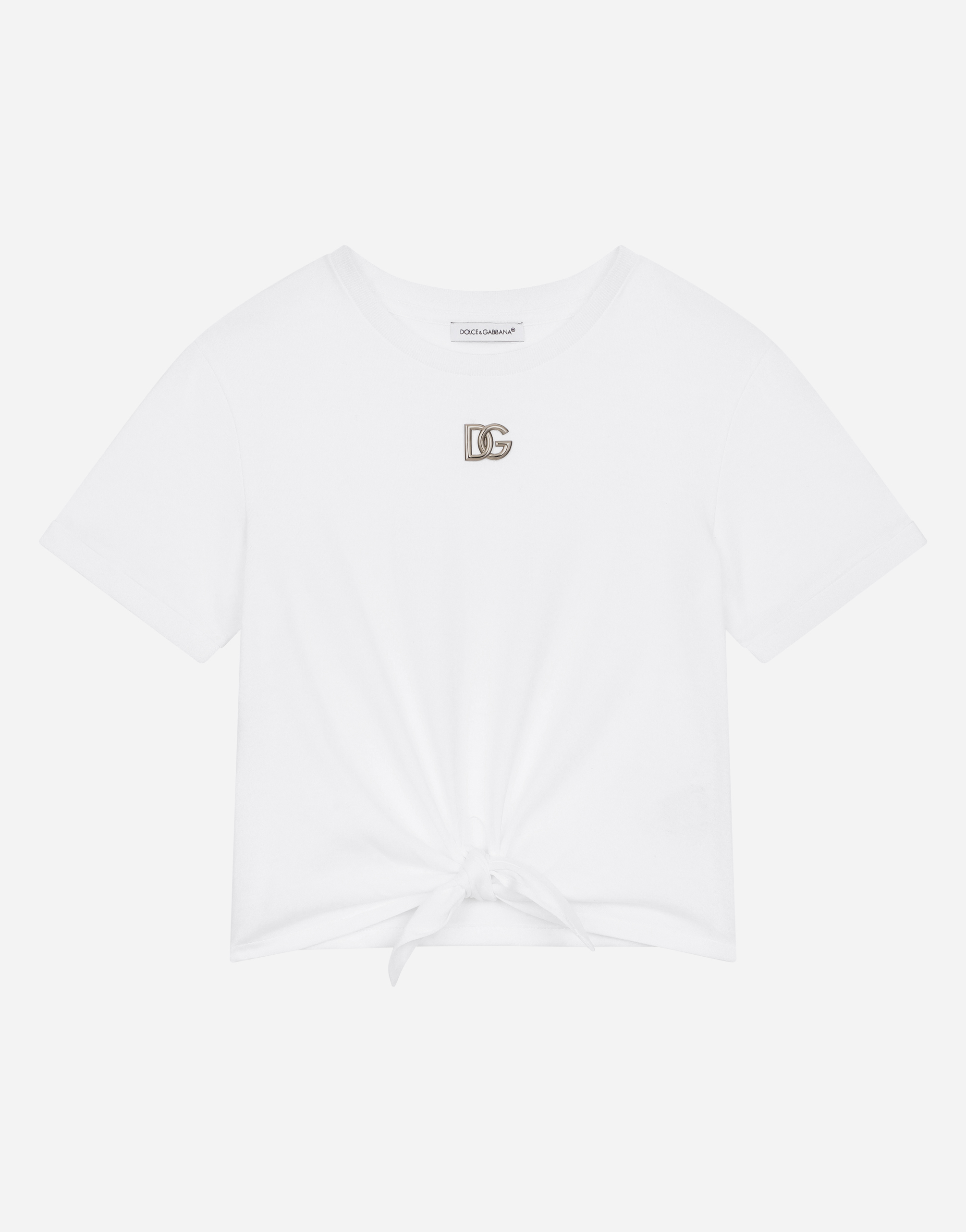 Dolce & Gabbana Kids' Jersey T-shirt With Metal Dg Logo In White